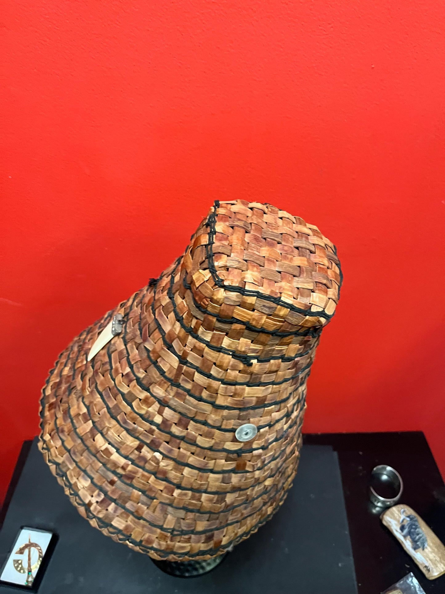 Stunning indigenous 12 x 12 (8 inches wide inside) Canadian West Coast vintage birch bark hat  high-quality