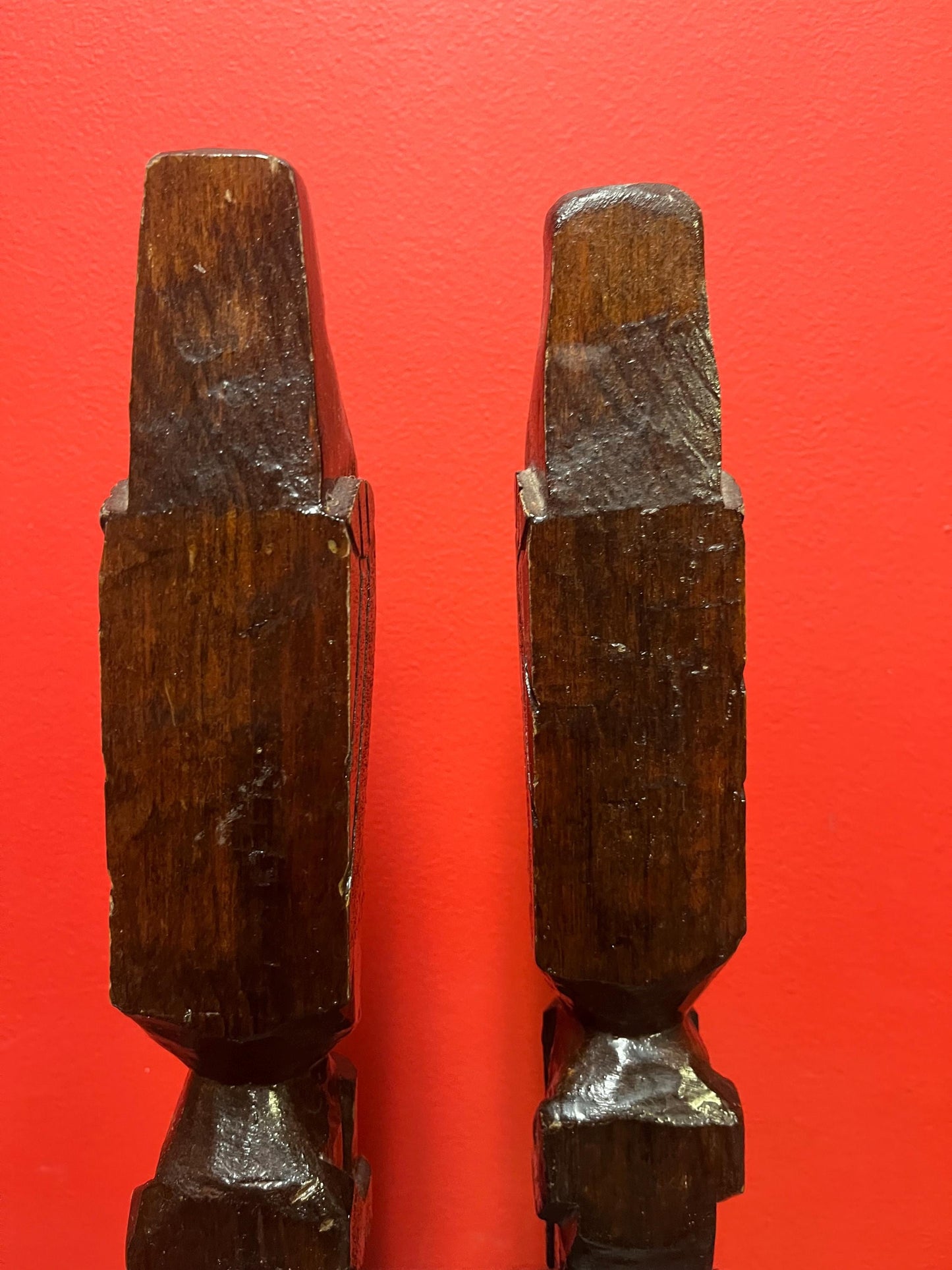 14 inch tall wooden totem bookends  Canadian indigenous wooden and painted beauties