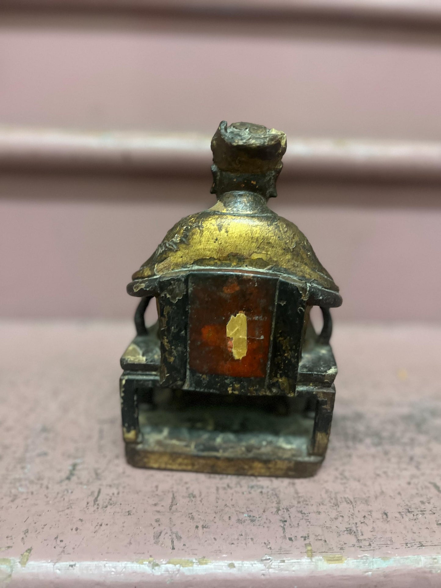 Stunning approx 18th century polychrome Chinese wooden statue of an emperor with glass eyes  great patina and detail  museum piece - 10“