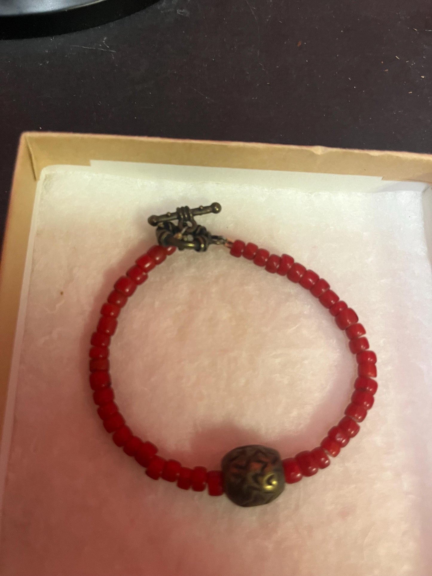 An indigenous First Nations  Canadian antique trade bead 21 inch necklace, bracelet and matching earrings  set in box  made recently -