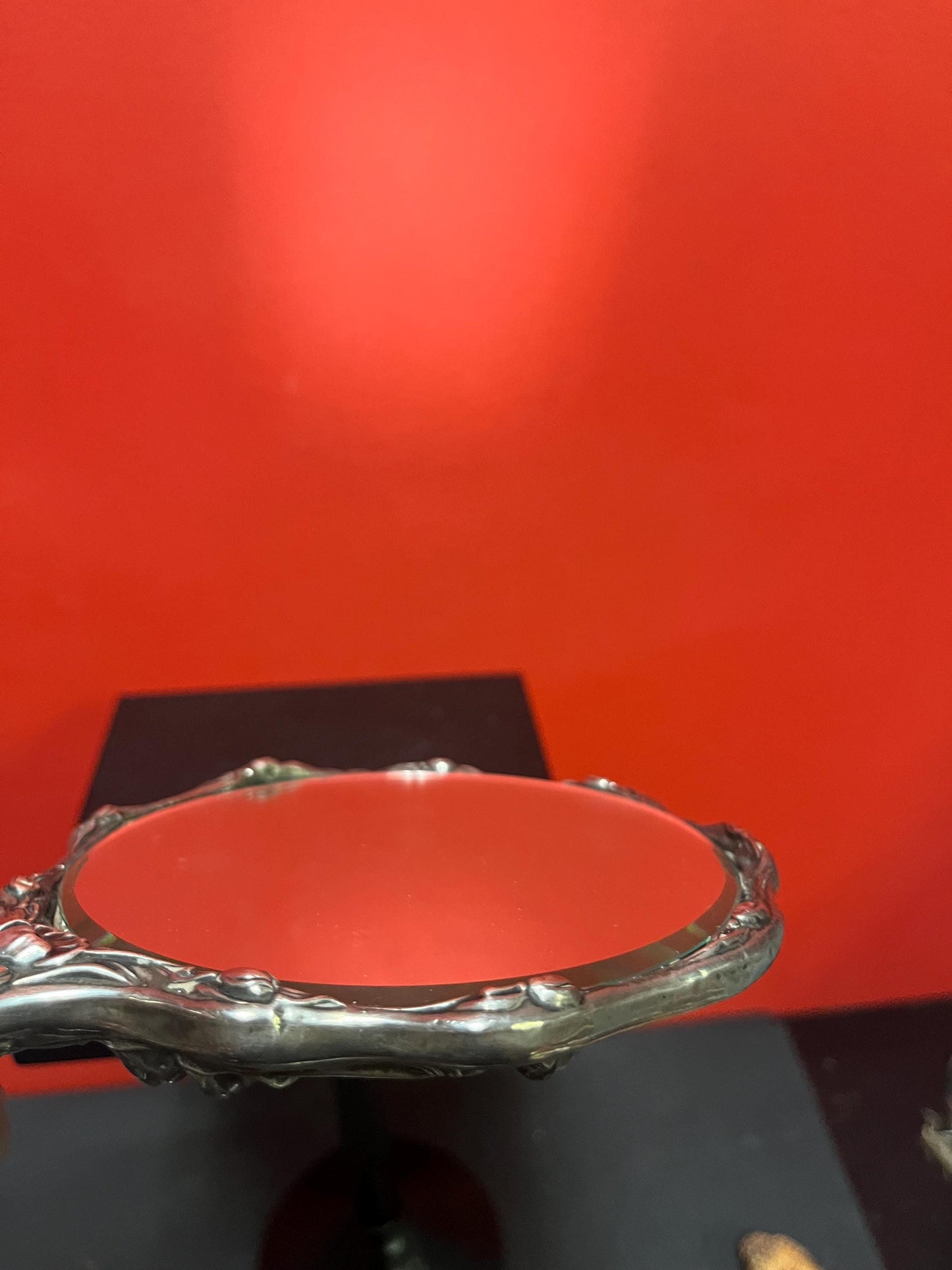 Stunning 9.5 inch long 1910 American sterling hand mirror with embossed flowers  tiny dents around the edge - great gift - great value - B