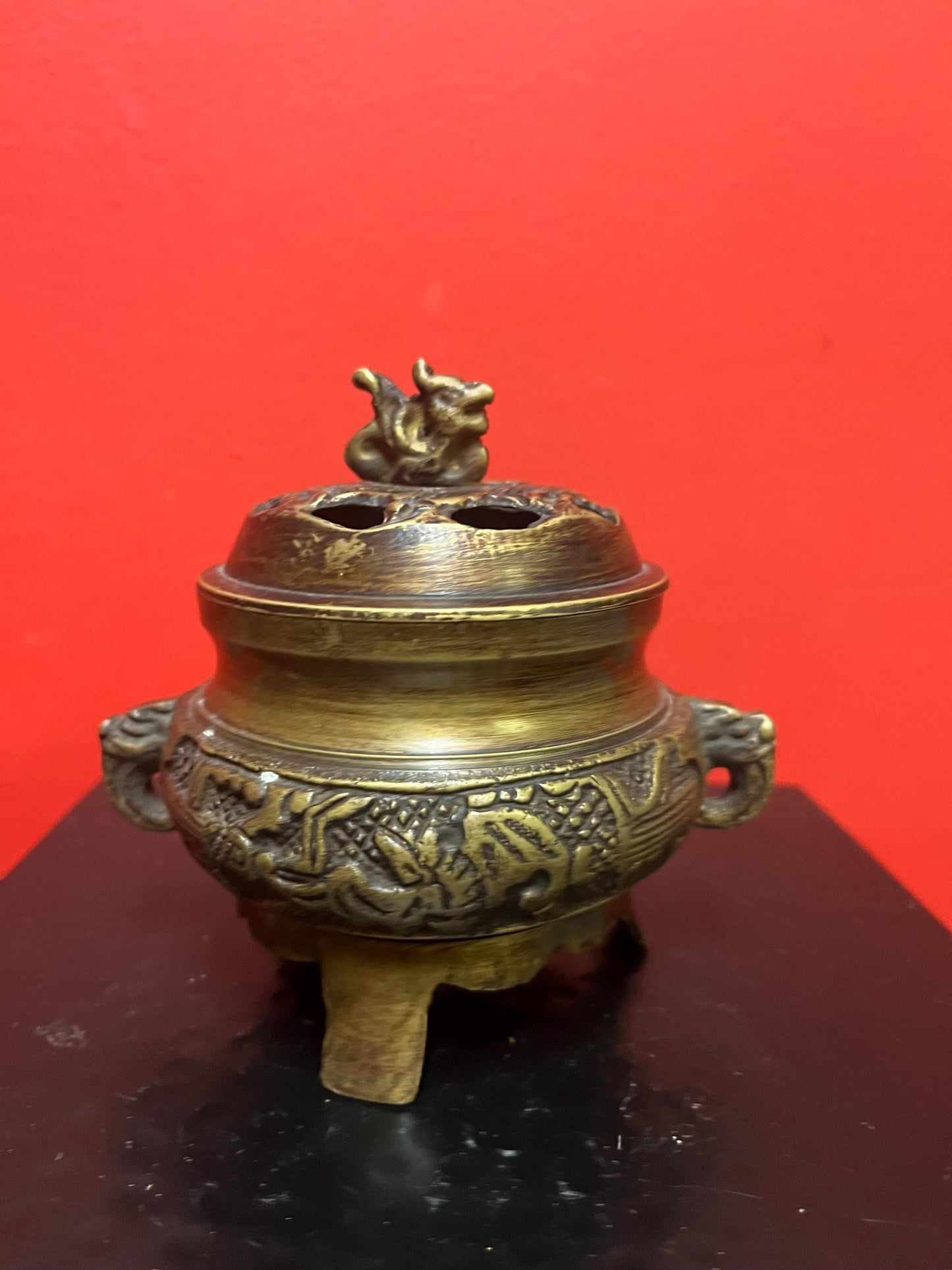 5 inch tall Chinese bronze incense burner   great detail and good weight  value priced