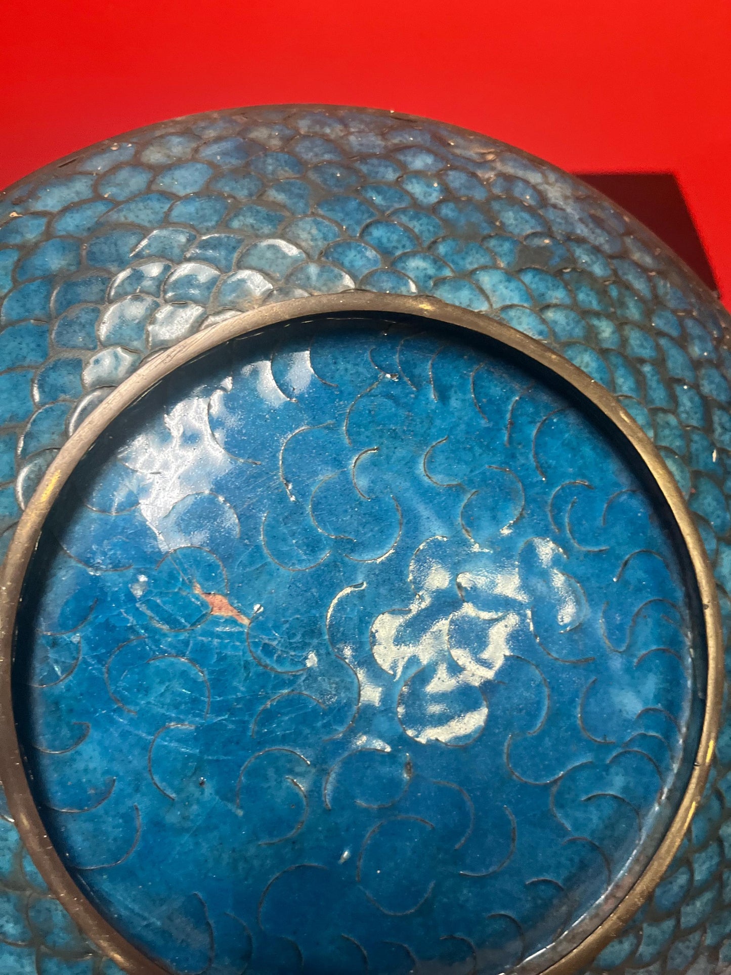 Stunning antique Japanese 12 inch wide cloisonné charger with dragons  front perfect  and back minor damage  amazing piece - wow