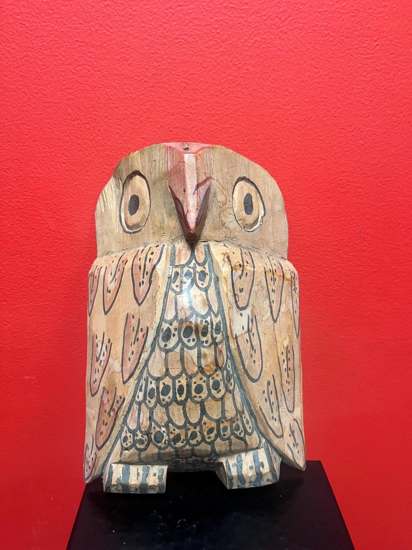 Very cool 10 inch tall primitive owl mask   great patina and fabulous imagery  wow