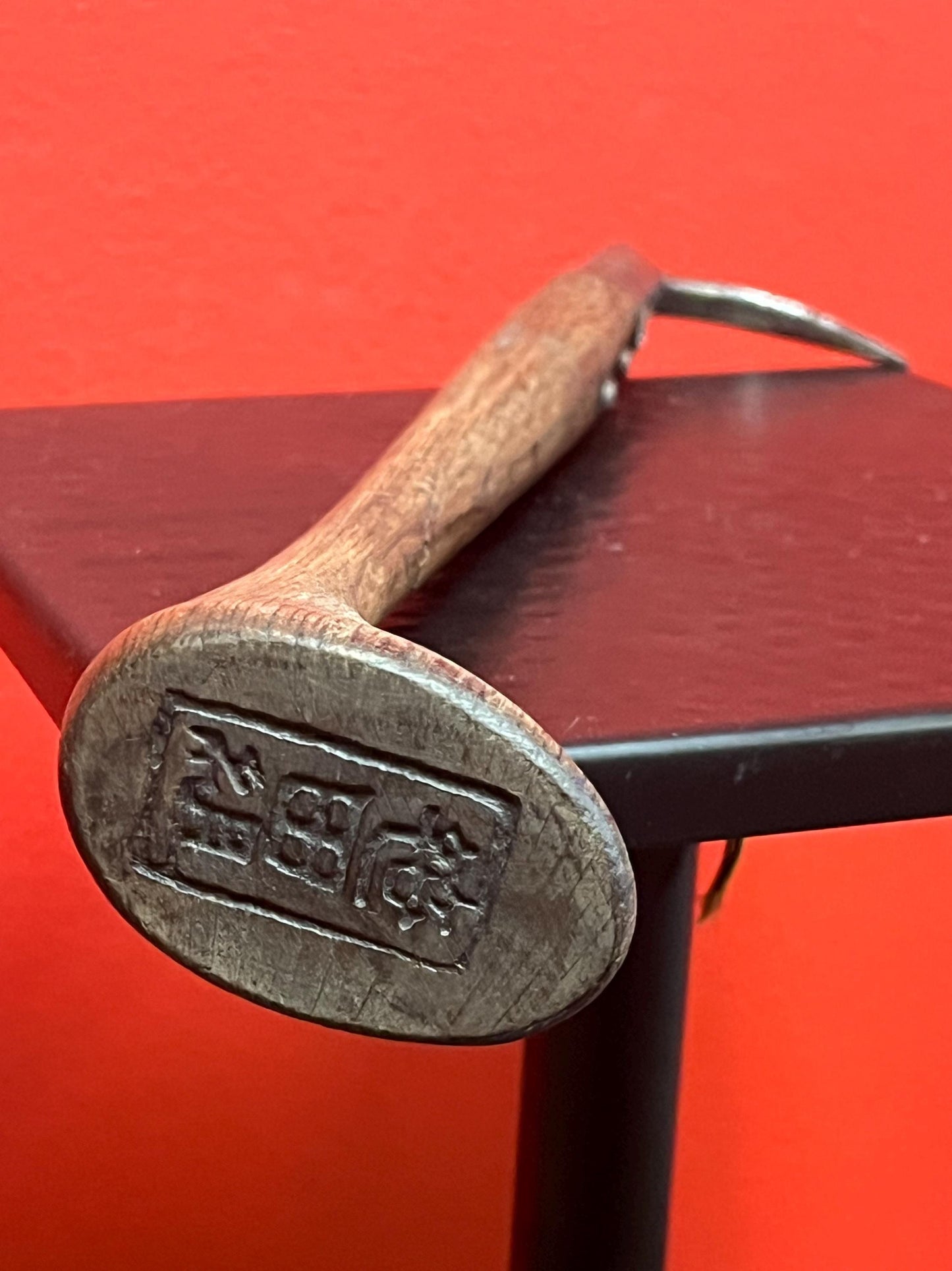 Wonderful 12 inch Japanese seal hook  amazing signature and patina  very authentic and cool piece