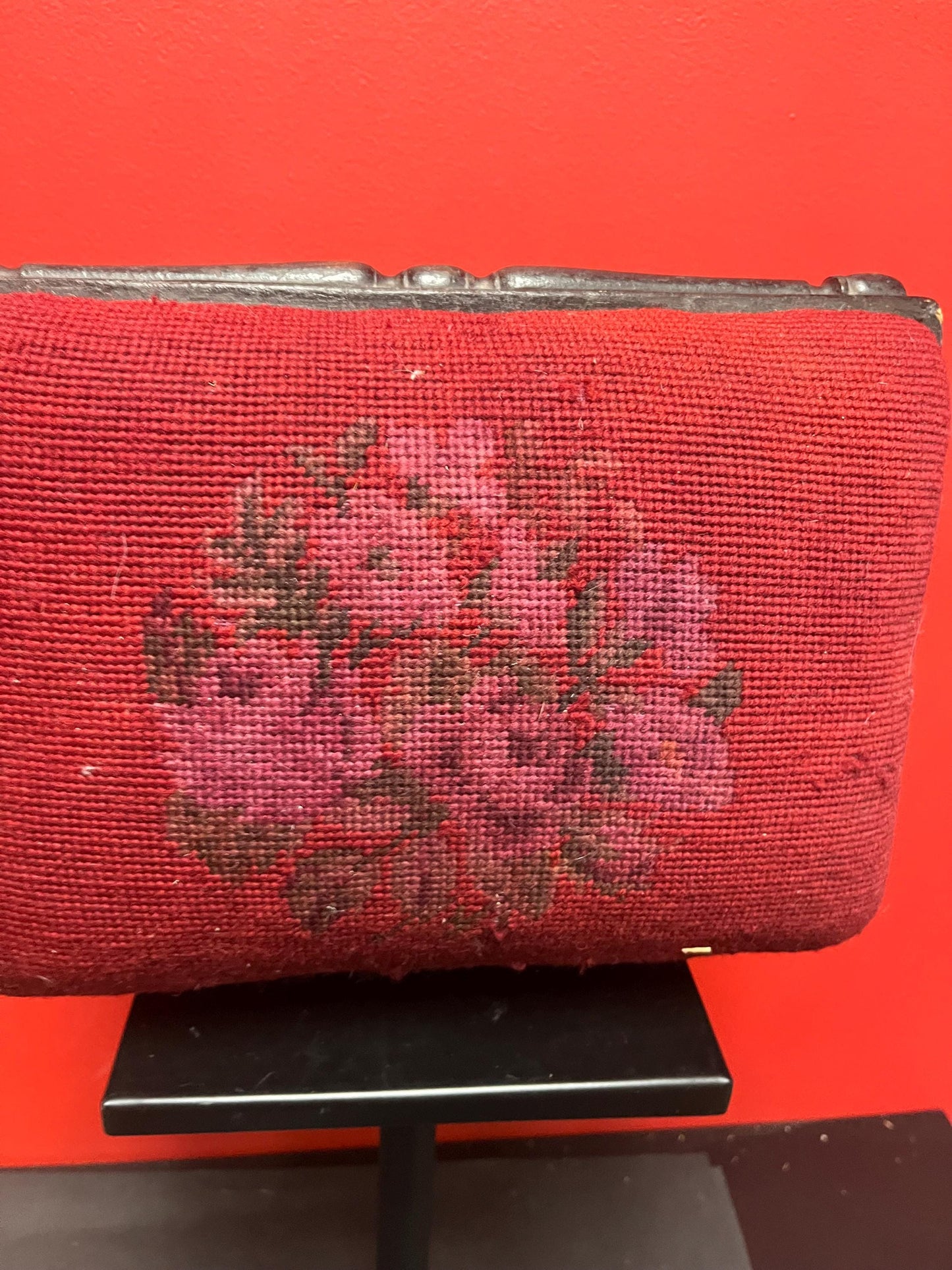 Beautiful antique 19 century 12 x 8 x 5 high Victorian wood and upholstered stool   beautiful roses  amazing condition for age   gift