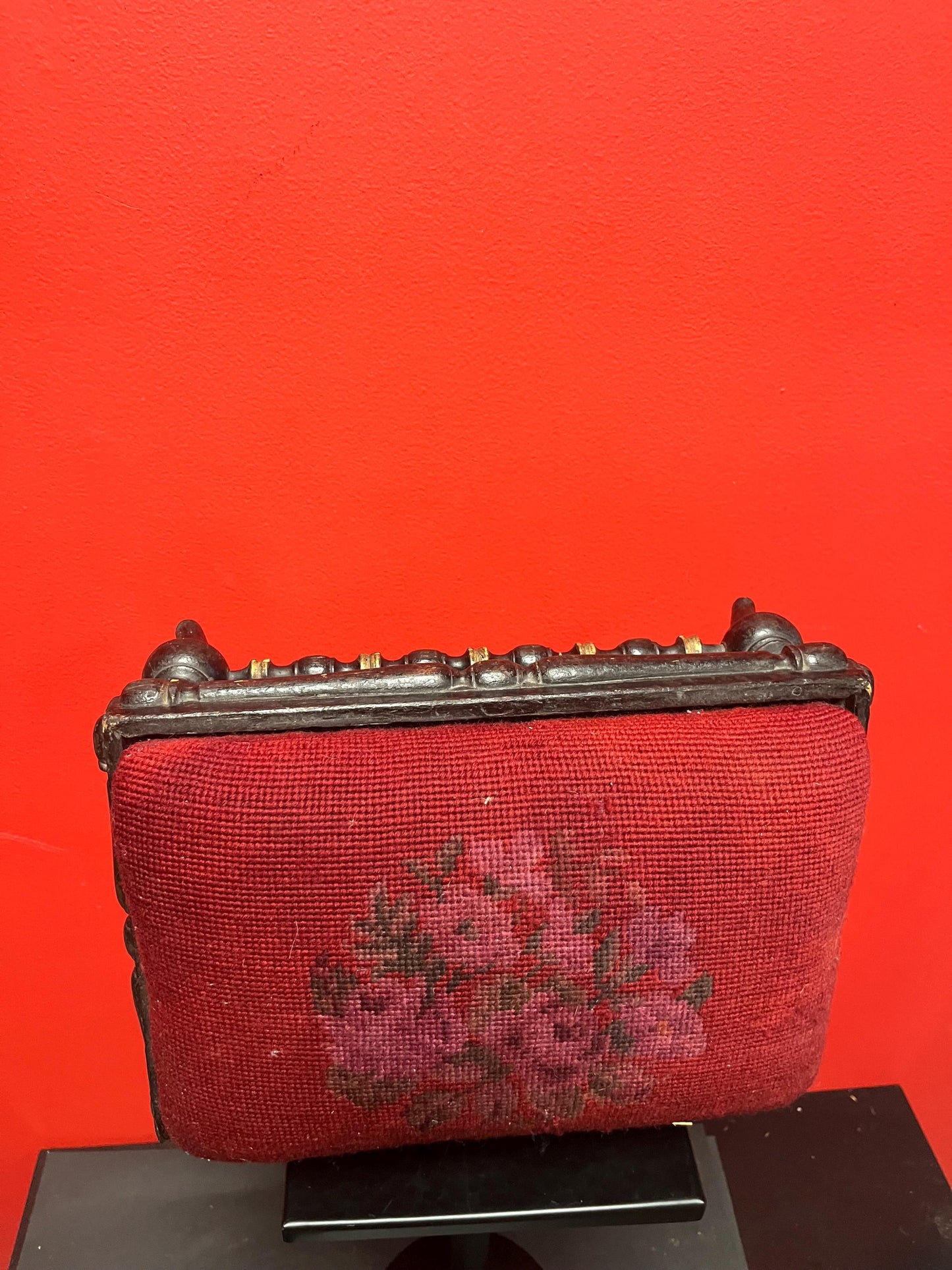 Beautiful antique 19 century 12 x 8 x 5 high Victorian wood and upholstered stool   beautiful roses  amazing condition for age   gift