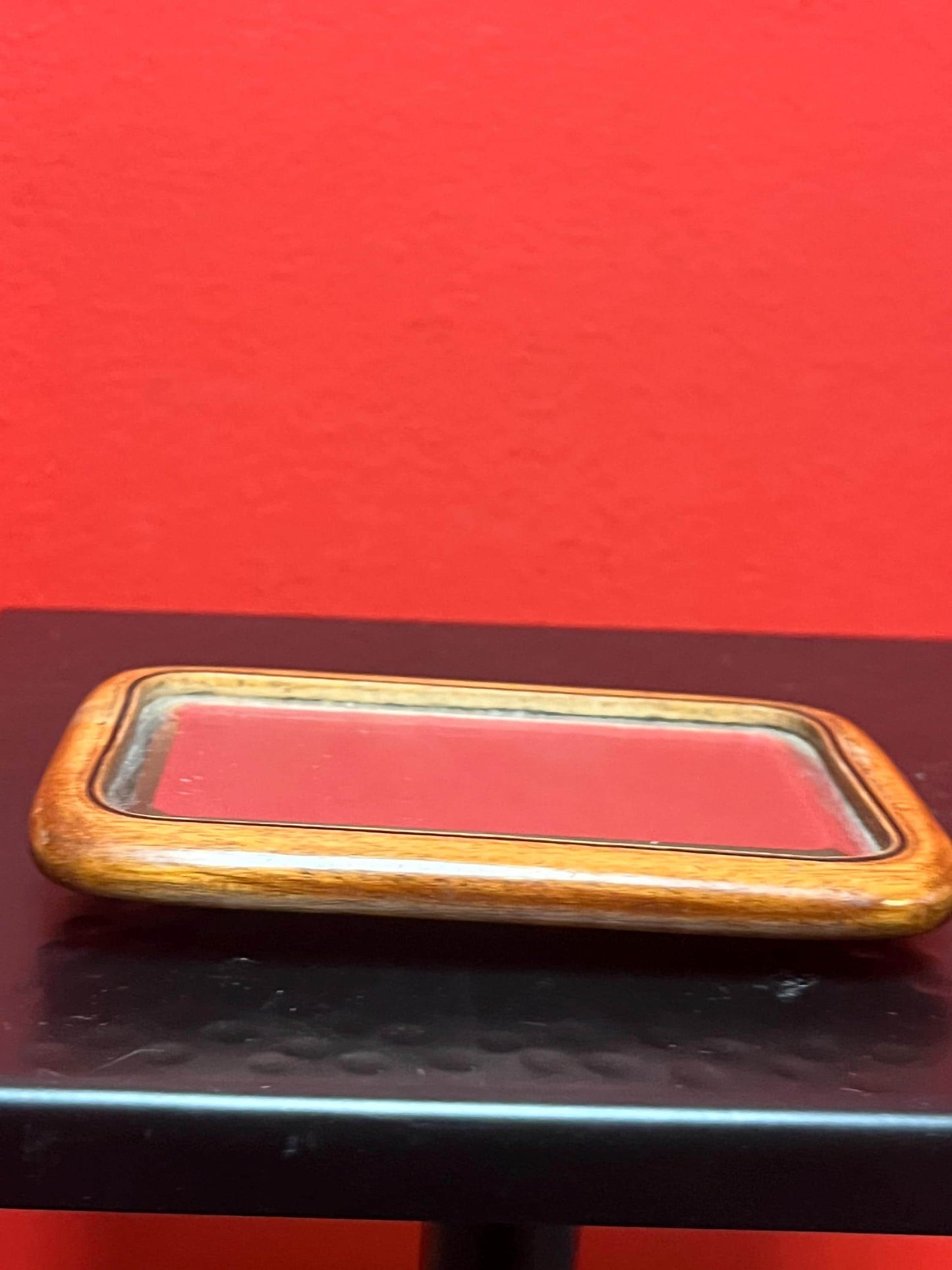 Amazing 1920s oak and bevelled glass travel mirror   perfect condition  5 x 3 wide fabulous gift