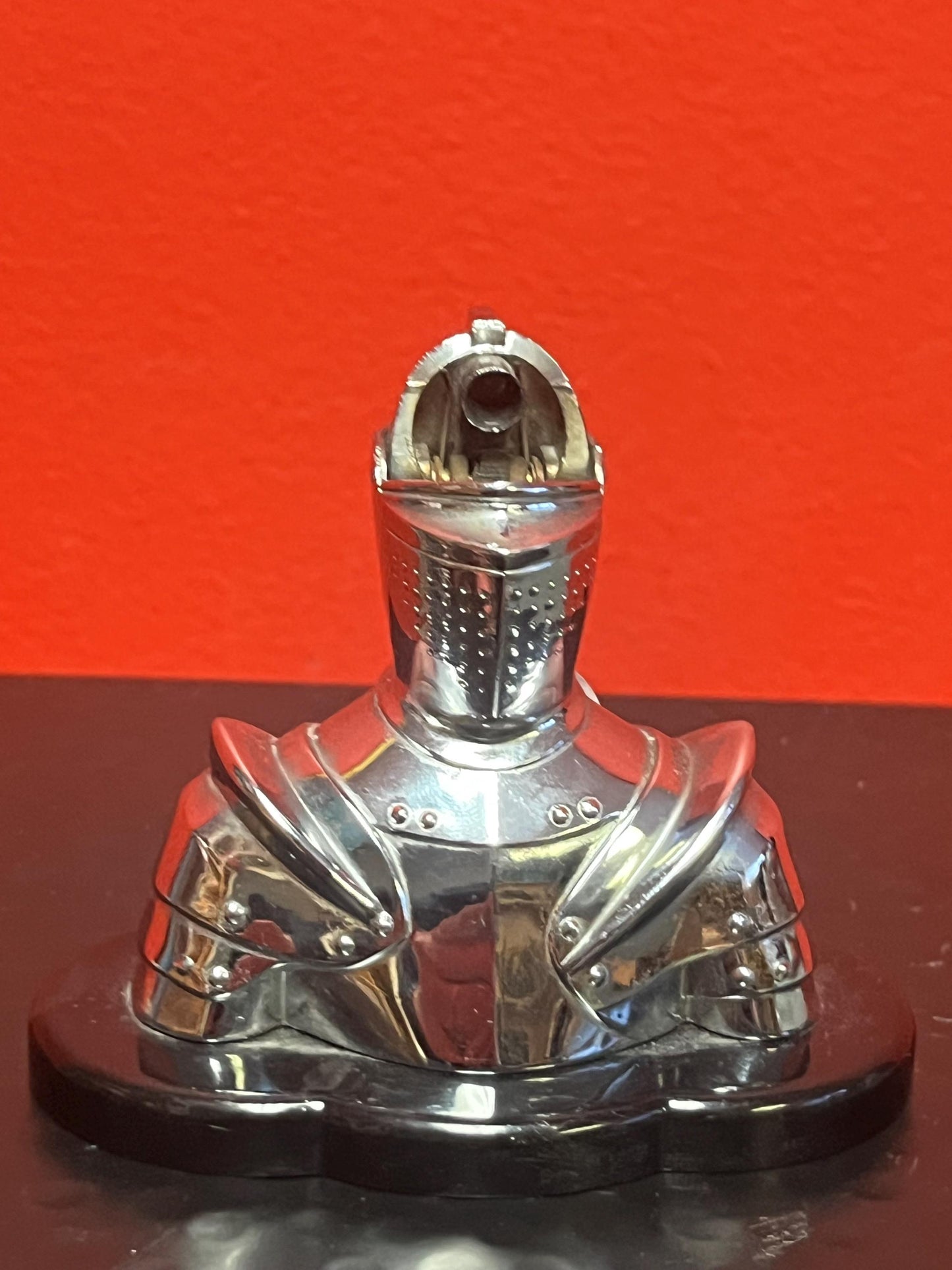 Beautiful antique  NEGBAUR New York chrome lighter in the shape of  mediaeval  knight   seems to be working - perfect condition - 4  high