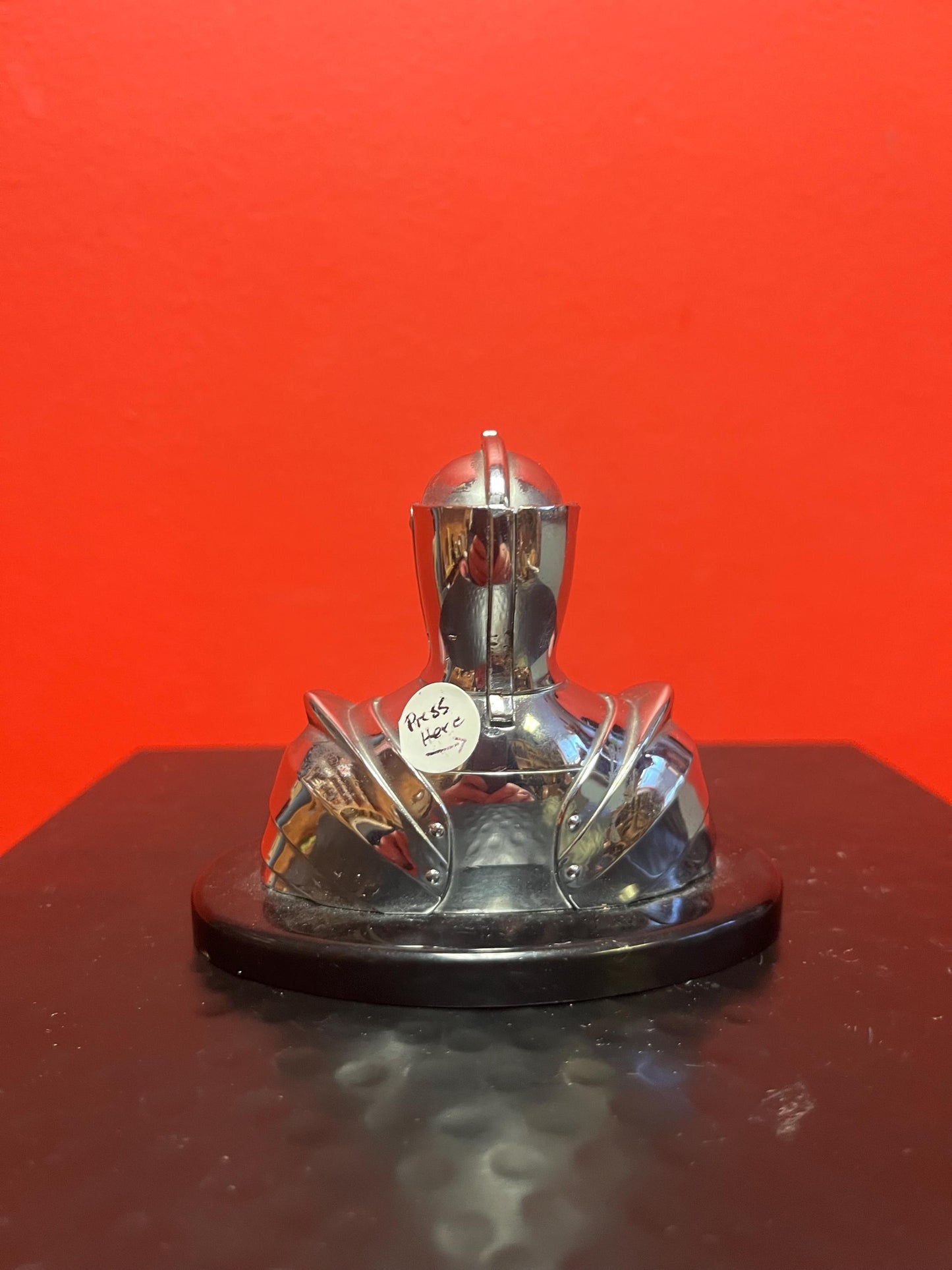 Beautiful antique  NEGBAUR New York chrome lighter in the shape of  mediaeval  knight   seems to be working - perfect condition - 4  high