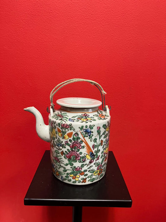 Stunning 9 inch high 19 century Chinese Cantonese famille rose teapot with original lid  fabulous condition and wonderful price