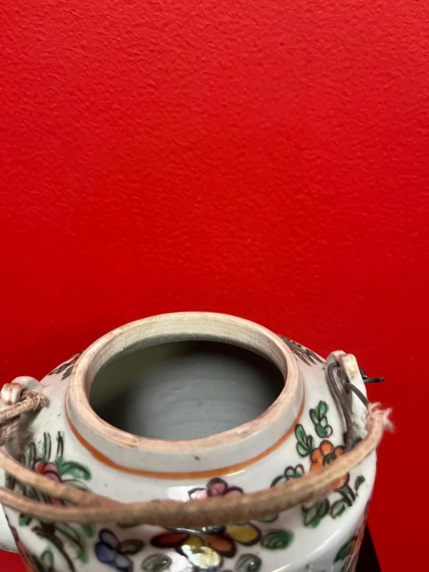 Stunning 9 inch high 19 century Chinese Cantonese famille rose teapot with original lid  fabulous condition and wonderful price