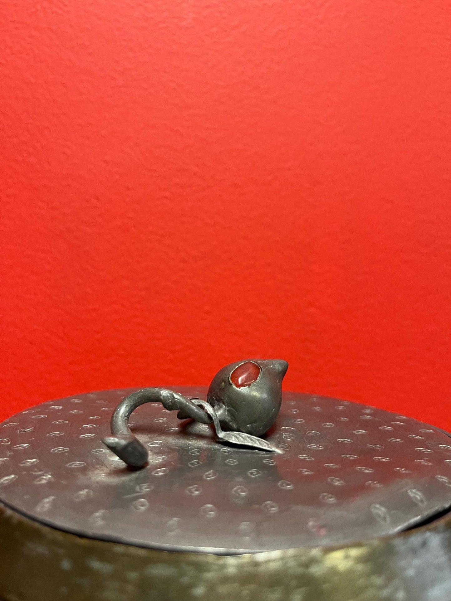 Lovely Chinese antique 6 1/2 x 5 wide pewter  and brass barrel with cartouche Knob  lovely patina  great value