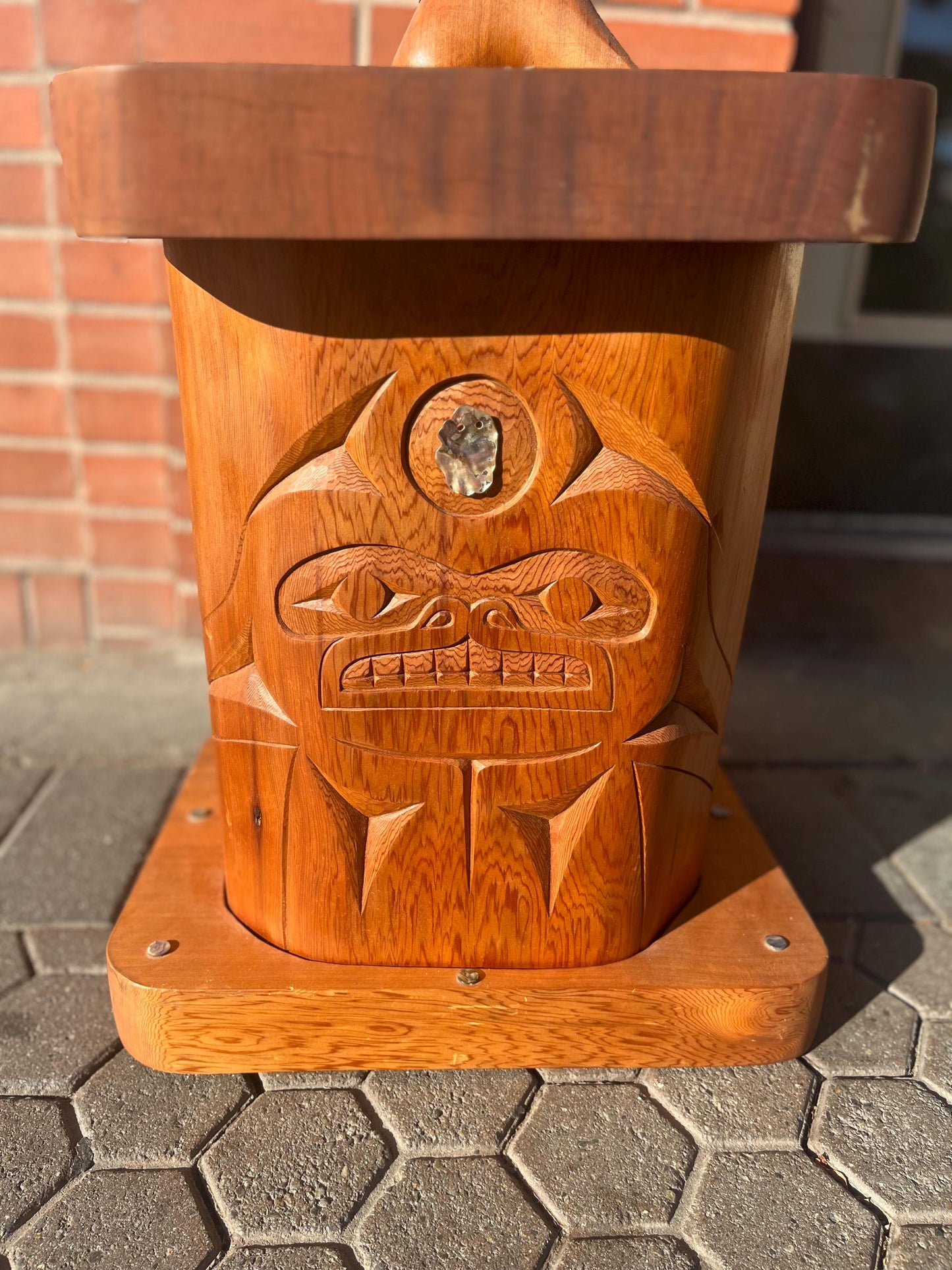 stunning museum quality 38 x 17 wide unsigned cedar ceremonial box with killer whale top   masterpiece  in the style of Bill Reid