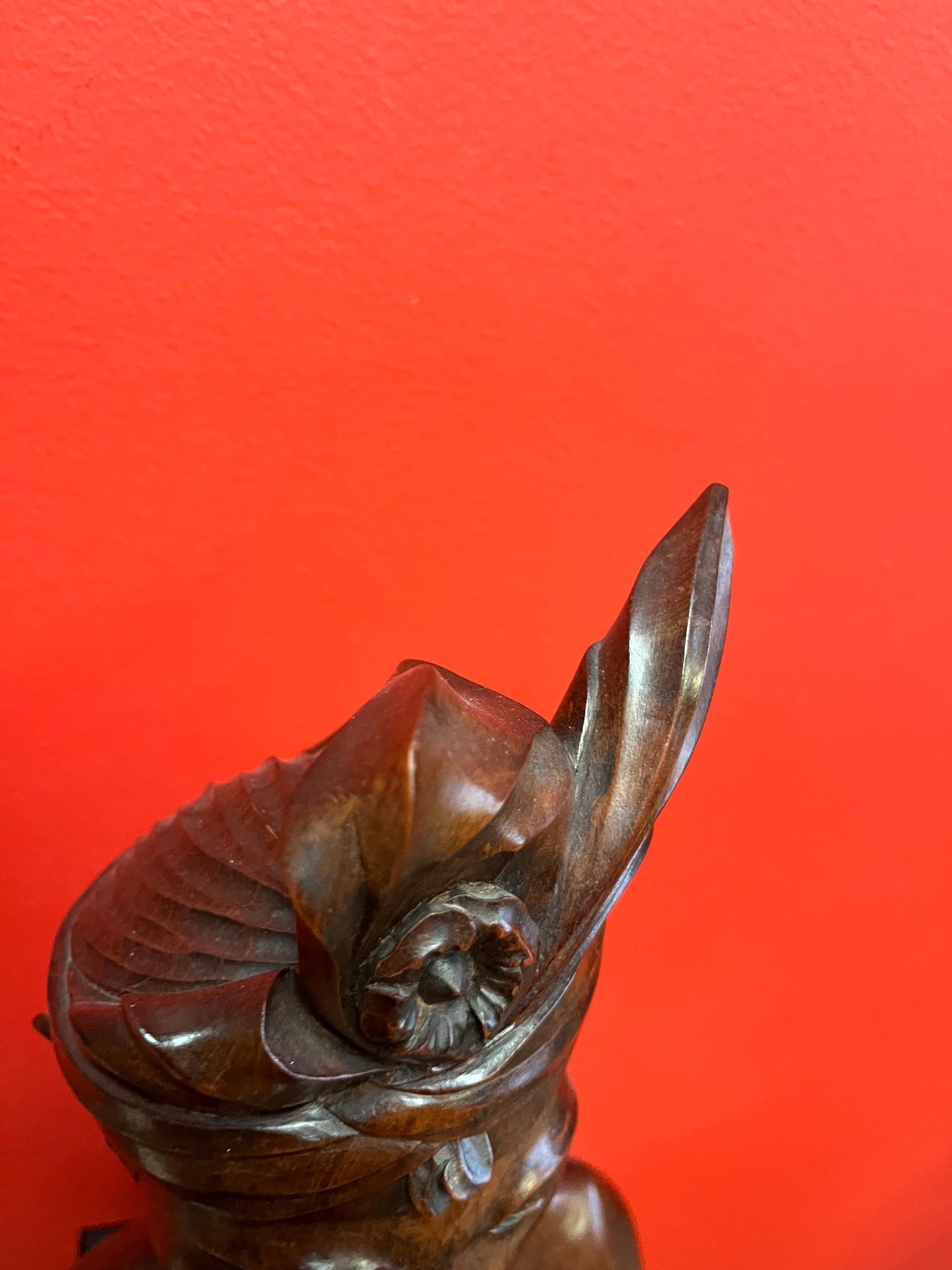 Beautiful heavy 17 inch tall signed wooden statue of a male warrior   Indonesian old  perfect condition and detail