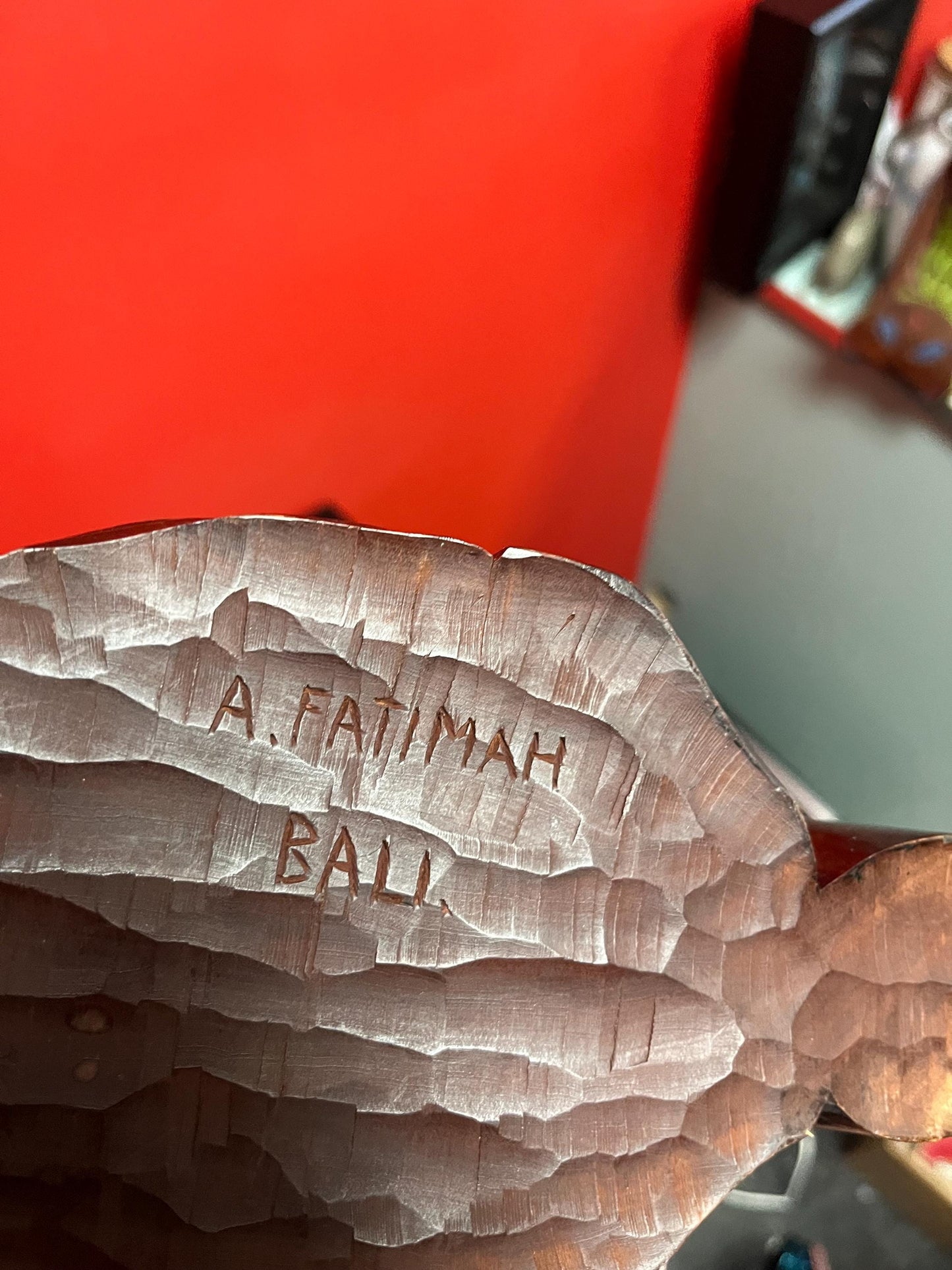 Beautiful heavy 17 inch tall signed wooden statue of a male warrior   Indonesian old  perfect condition and detail