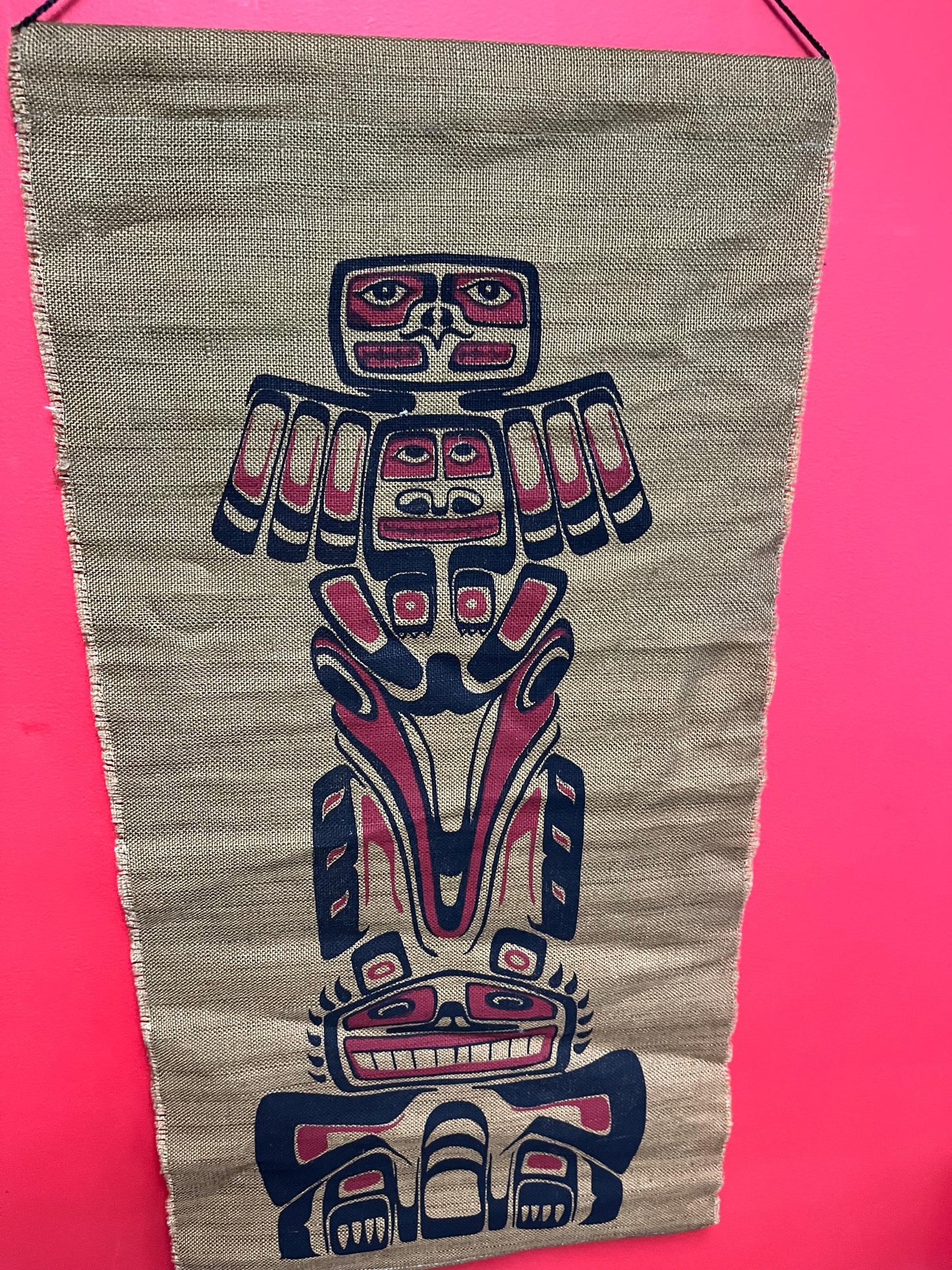 Beautiful vintage 36 x 18 indigenous first nations woven wall hanging  green part measured only