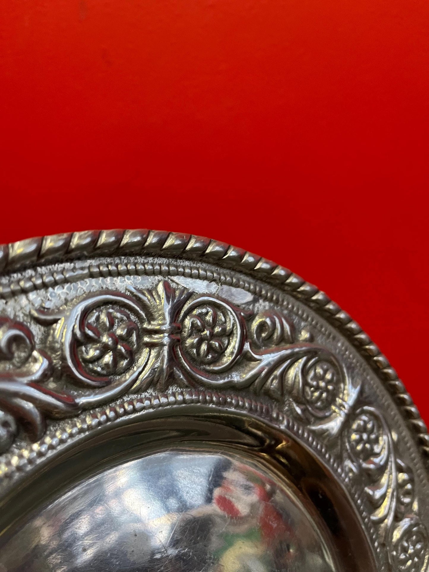 Very heavy beautiful 11 inch wide English silver plated charger  plate  great decoration - couple marks  good value