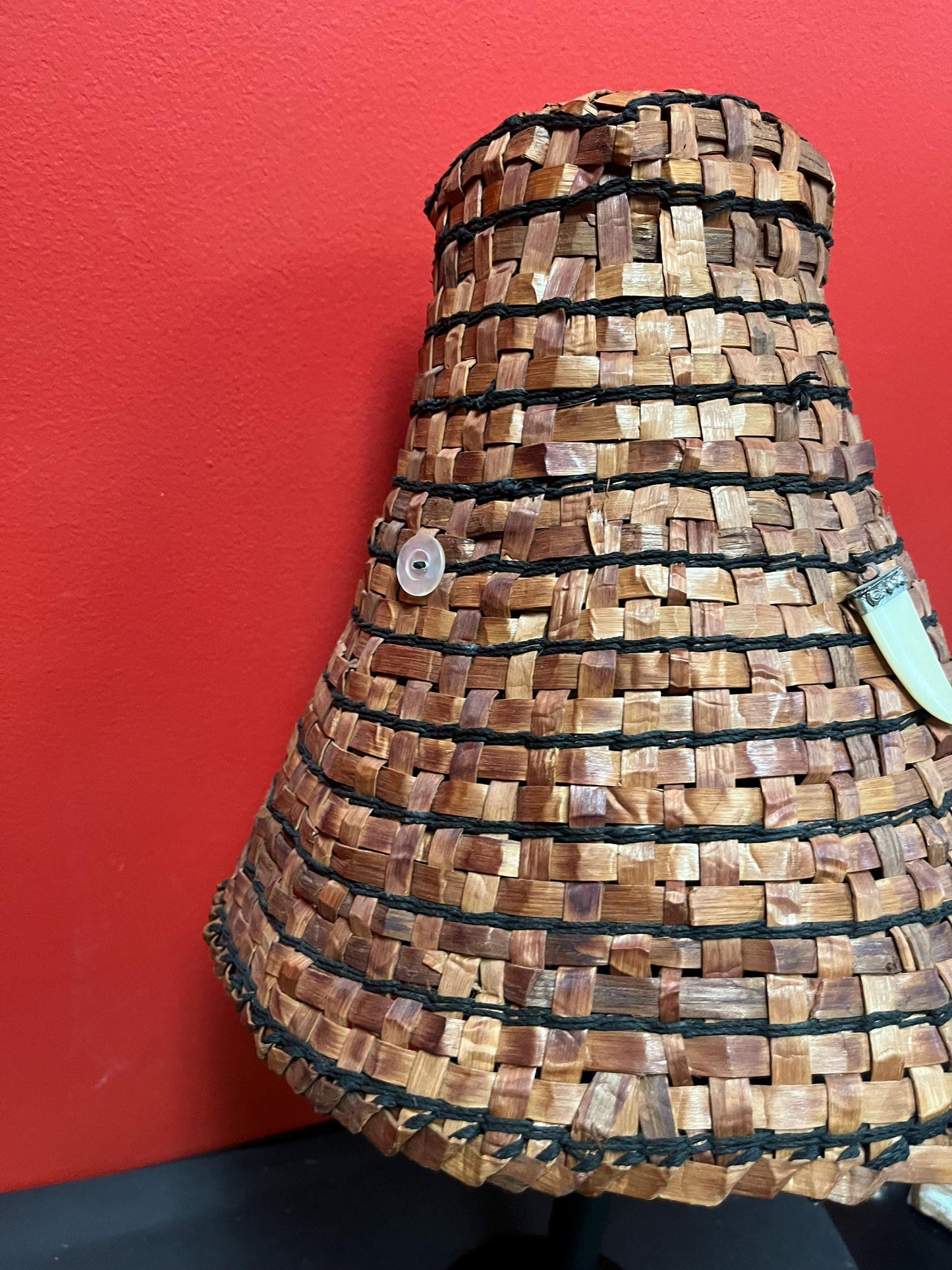 Stunning indigenous 12 x 12 (8 inches wide inside) Canadian West Coast vintage birch bark hat  high-quality