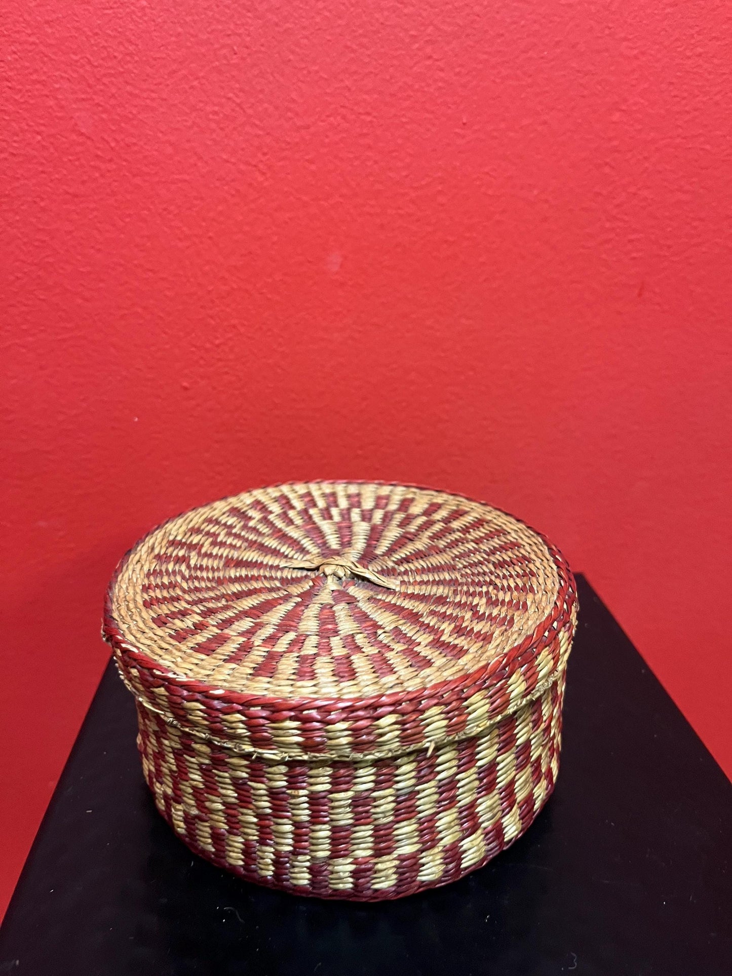 5 by 2.5 inch high Chinese woven basket in lovely condition  good gift