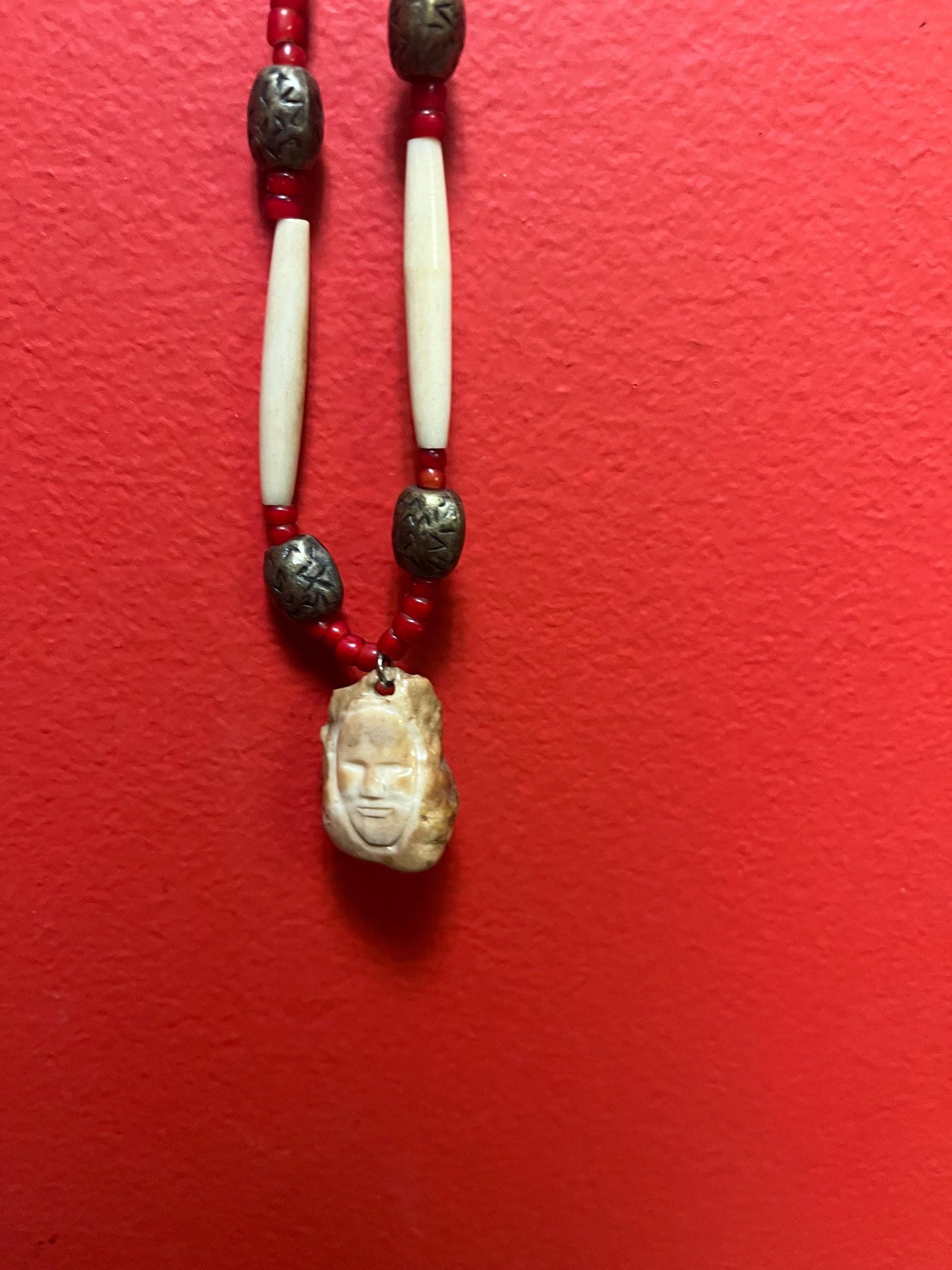 An indigenous First Nations  Canadian antique trade bead 21 inch necklace, bracelet and matching earrings  set in box  made recently -