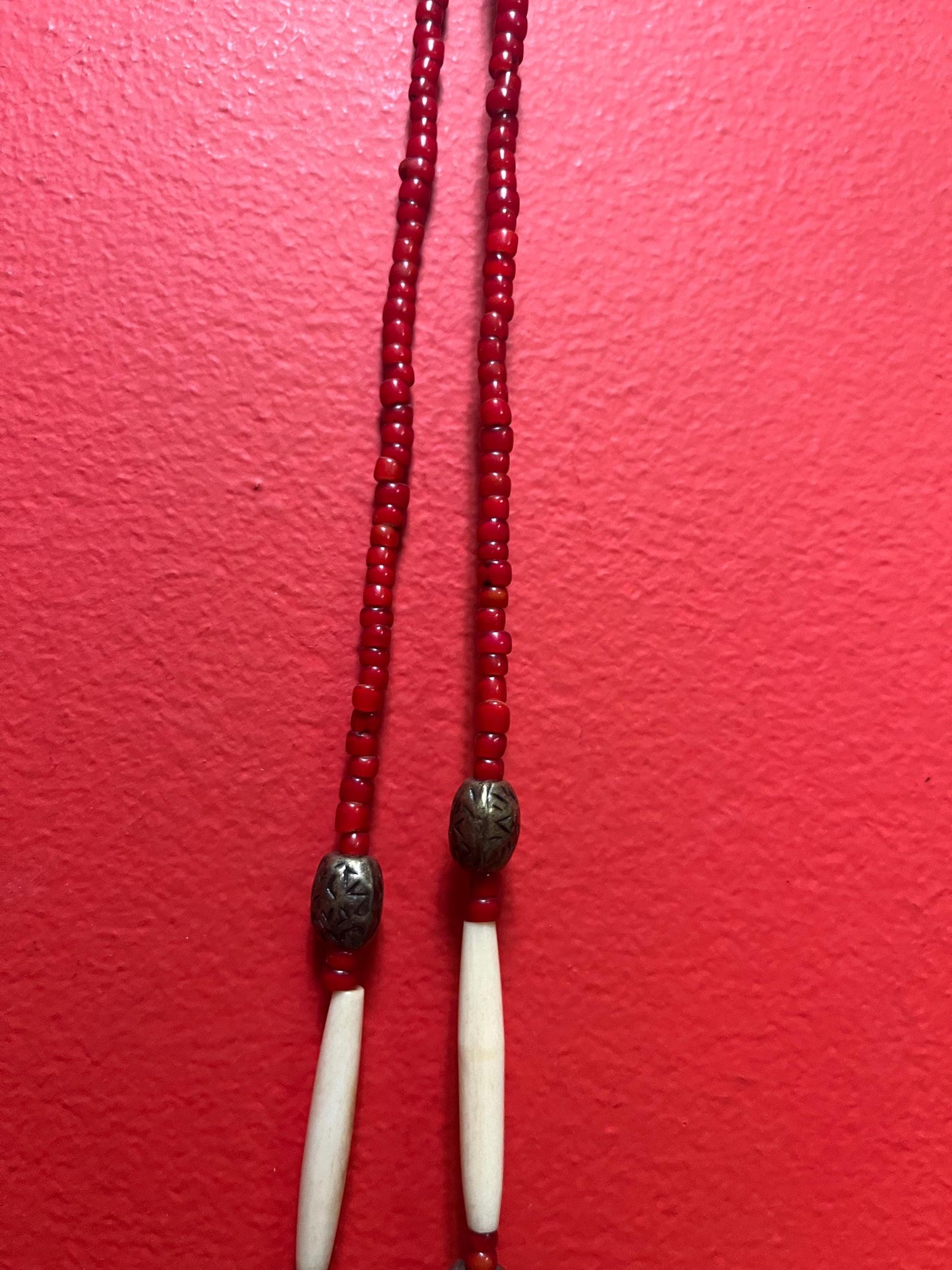 An indigenous First Nations  Canadian antique trade bead 21 inch necklace, bracelet and matching earrings  set in box  made recently -