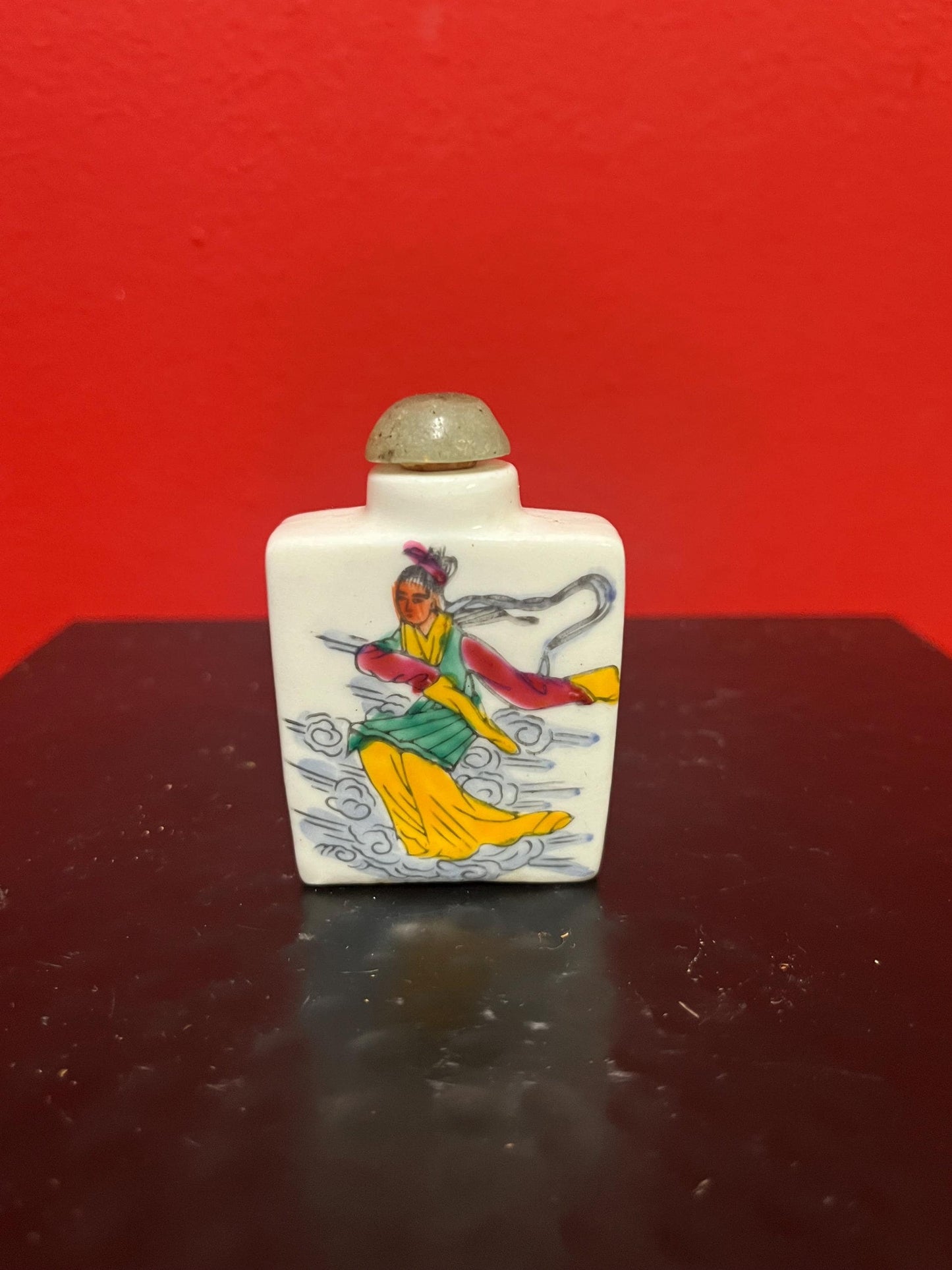 Chinese porcelain signed snuff bottle with stone stopper