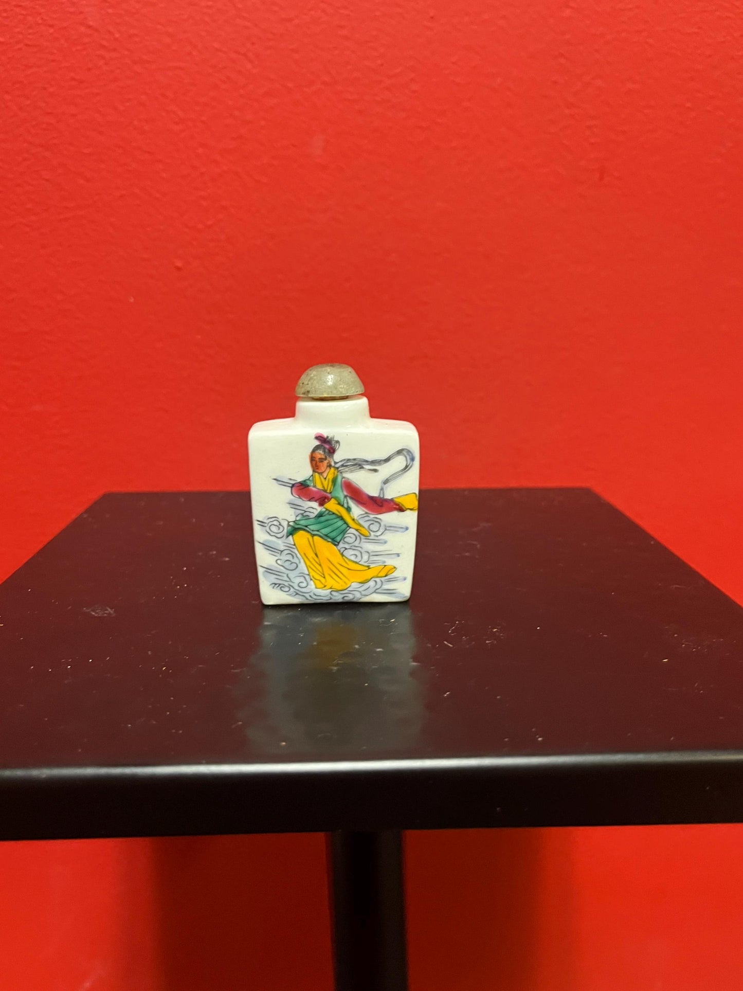 Chinese porcelain signed snuff bottle with stone stopper
