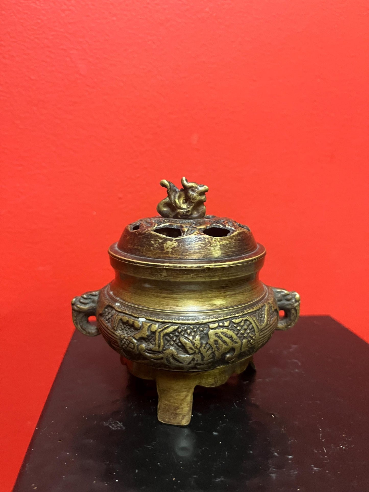 5 inch tall Chinese bronze incense burner   great detail and good weight  value priced