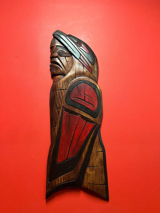 Stunning 31 x 10 indigenous first nations, Pacific Northwest Coast Richard Charlie  cedar plaque -  chief Eagle transformation - wow