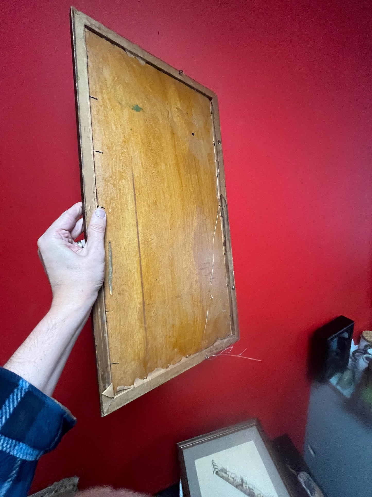 Beautiful antique 26 x 14“ framed original painting on board — lovely detail and great condition for age — harbour mountain scene -