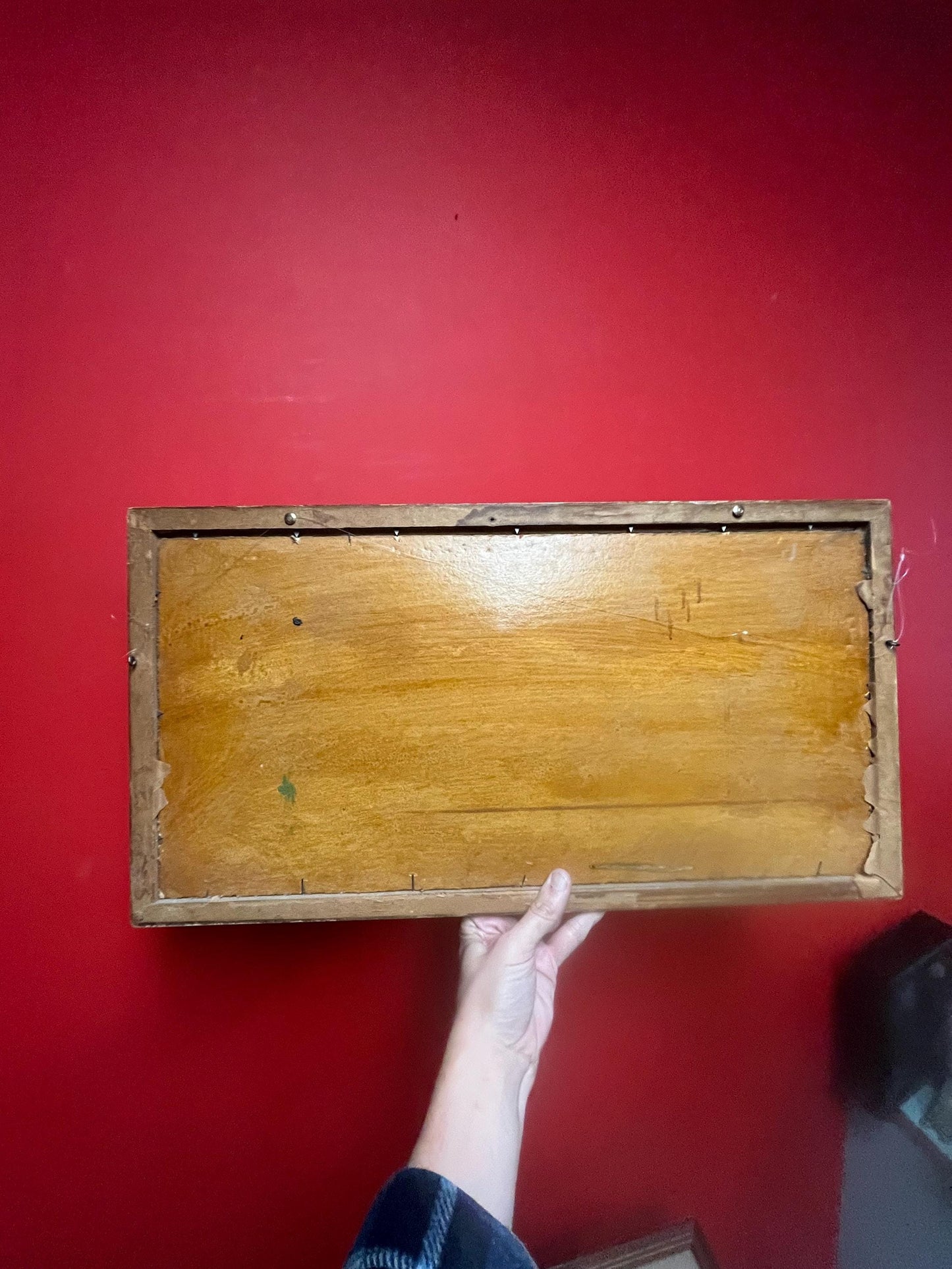 Beautiful antique 26 x 14“ framed original painting on board — lovely detail and great condition for age — harbour mountain scene -