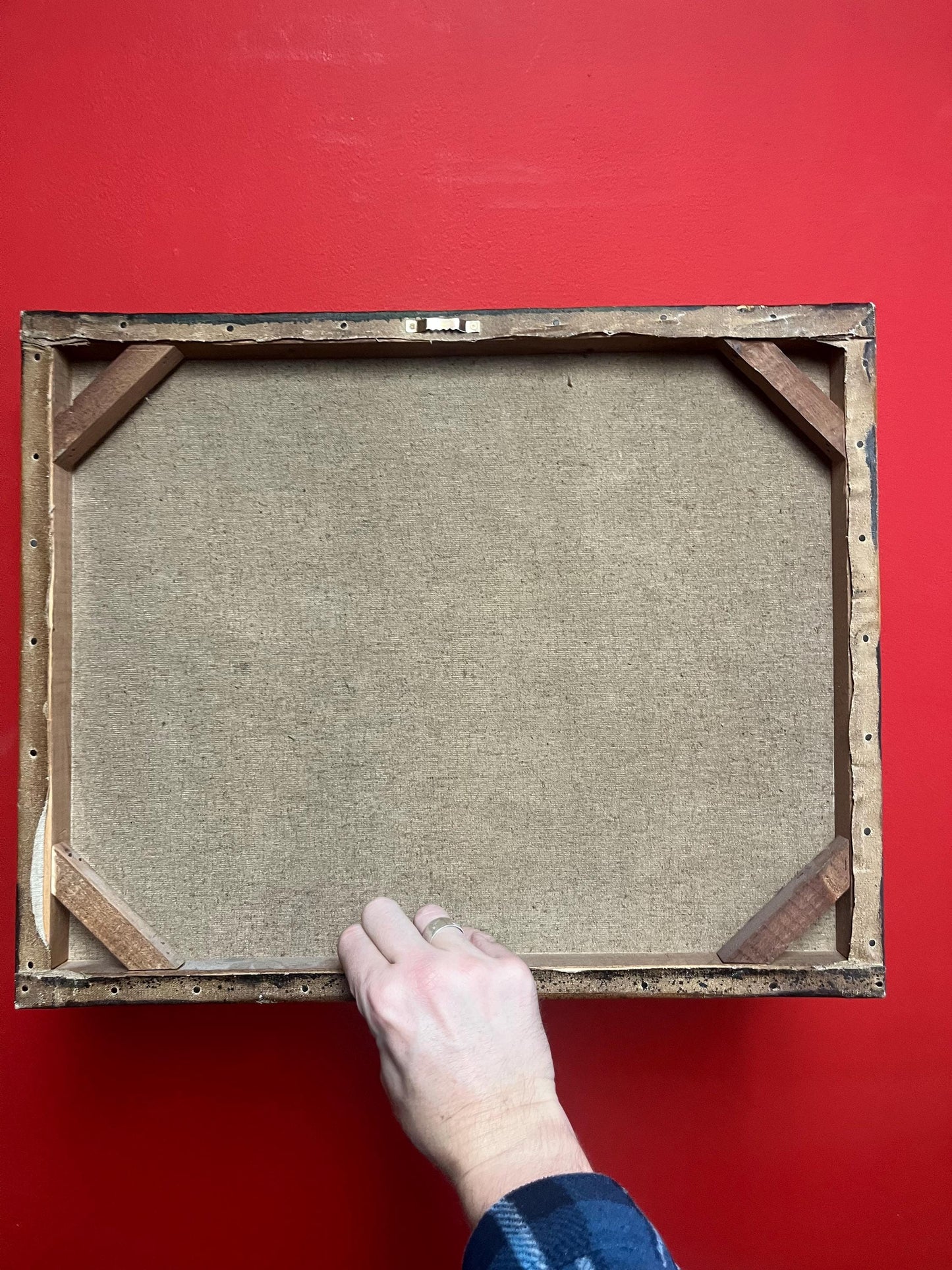 20 x 16 inch old original painting on canvas   lovely building scene  antique good condition