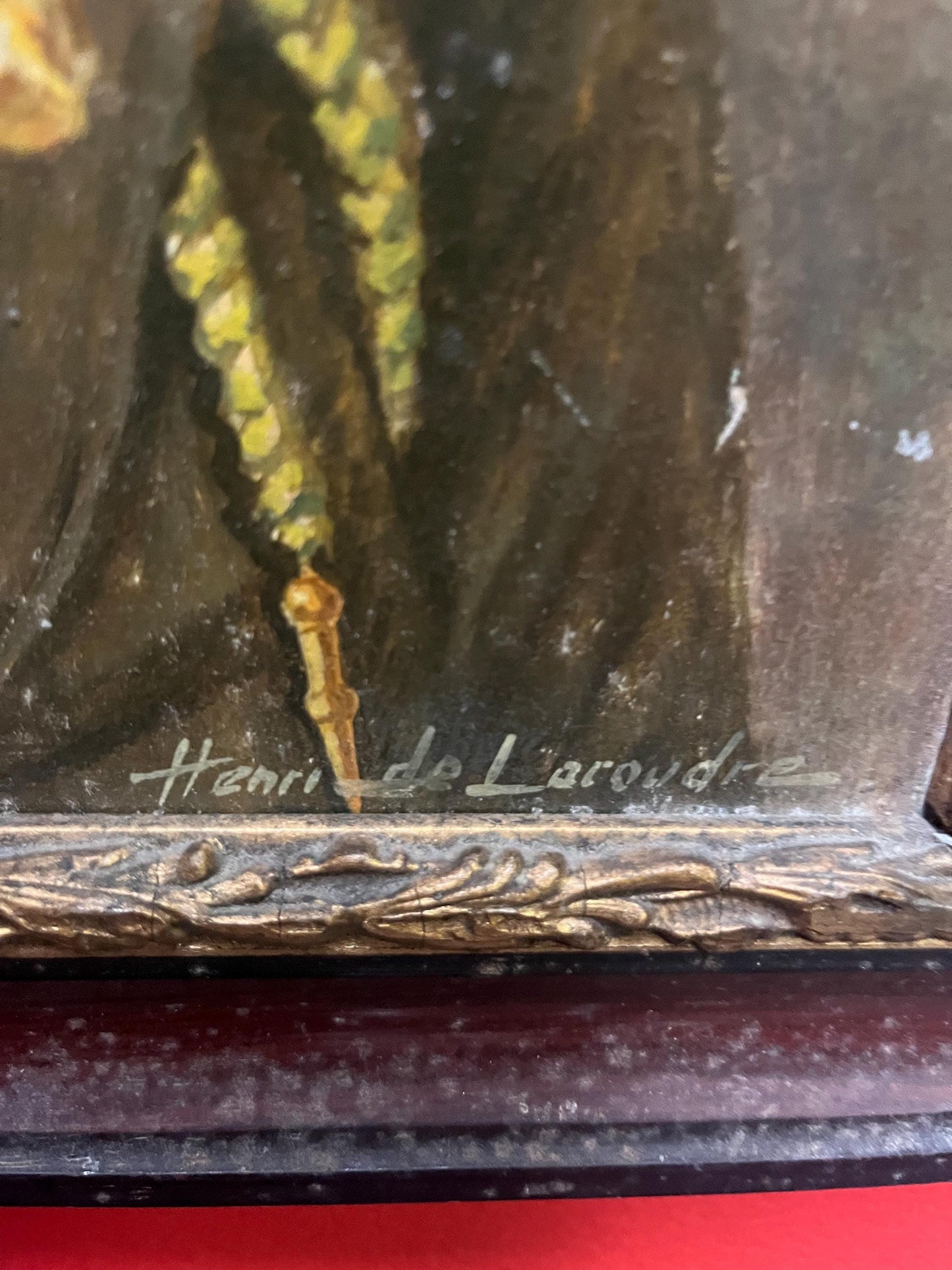 Stunning 17 x 15 framed, signed French oil painting of a US soldier  some minor minor damage- wonderful historical piece