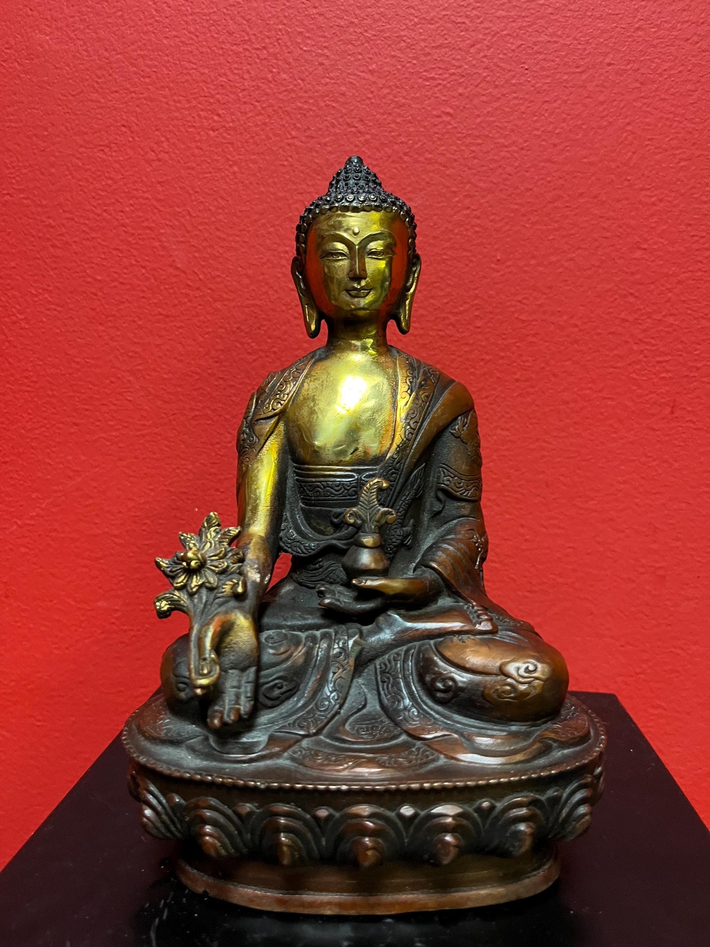 Beautiful Asian bronze Buddha with lovely gilding  8 1/2 inches tall age unknown  wonderful quality and great price