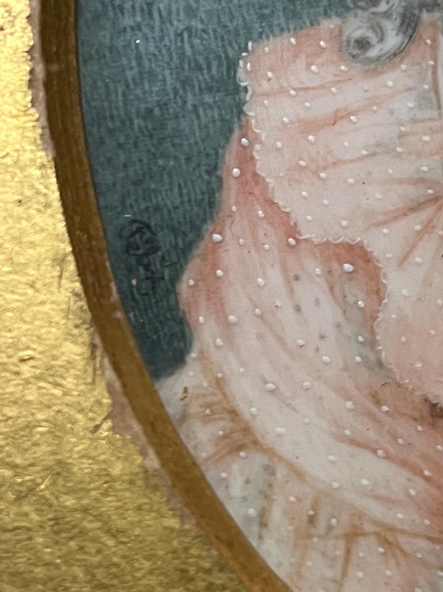 Gorgeous 7.5 x 5 gilt and wood framed painting by Felix on porcelain  19th century European beauty  perfect gift