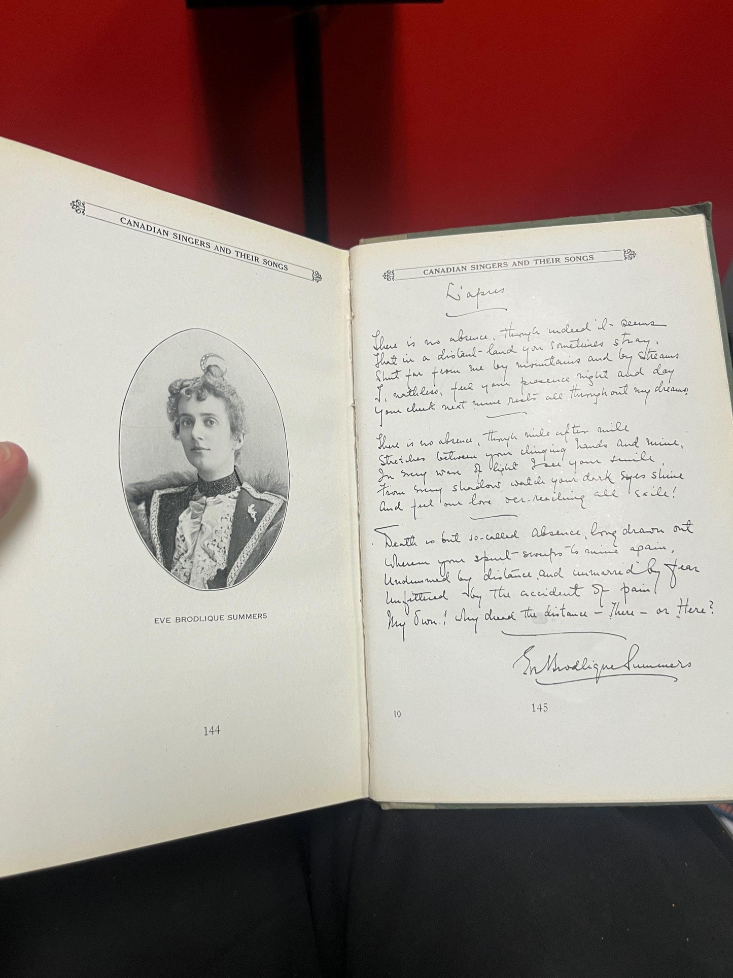 Beautiful Canadian singers and their songs book from 1919 by Edward S Caswell  wonderful gift good antique condition