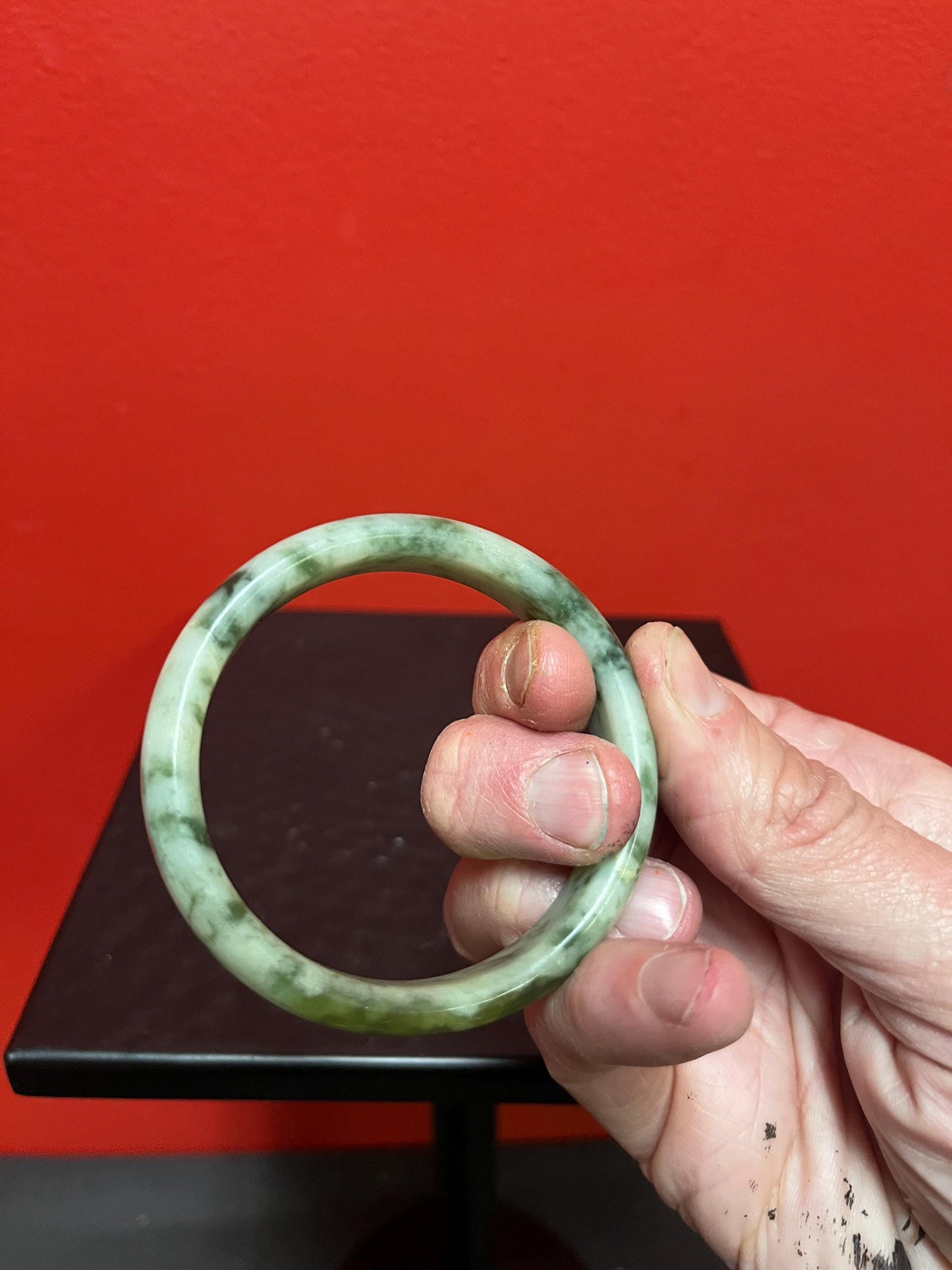 Lovely Chinese vintage solid jade 3 inch moss jade bangle  Unbelievable value and quality