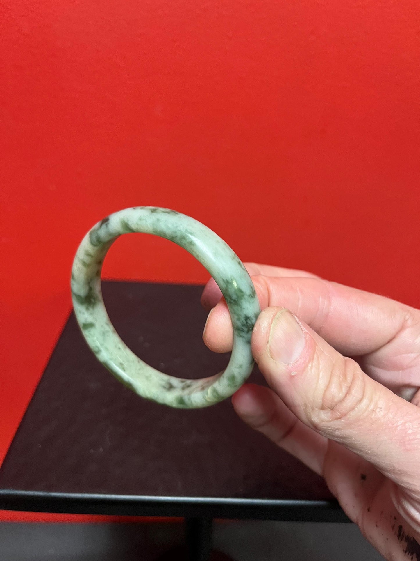 Lovely Chinese vintage solid jade 3 inch moss jade bangle  Unbelievable value and quality