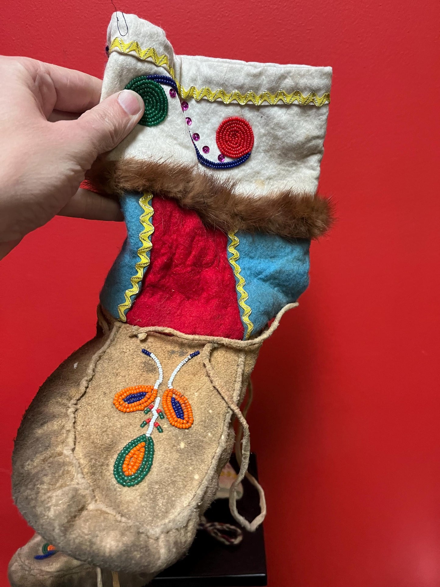 Super value  7 x 10 long antique beaded indigenous first nations moccasin boots  more for display  wow - pretty good condition