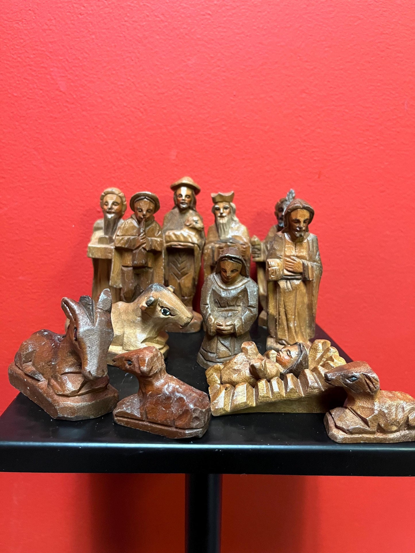 Cool old wooden European nativity set  12 pieces  great value