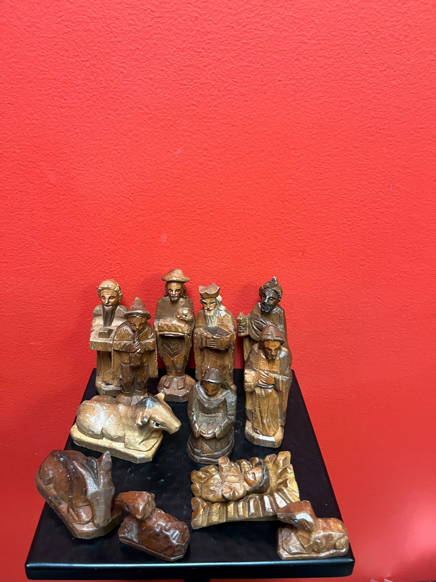 Cool old wooden European nativity set  12 pieces  great value