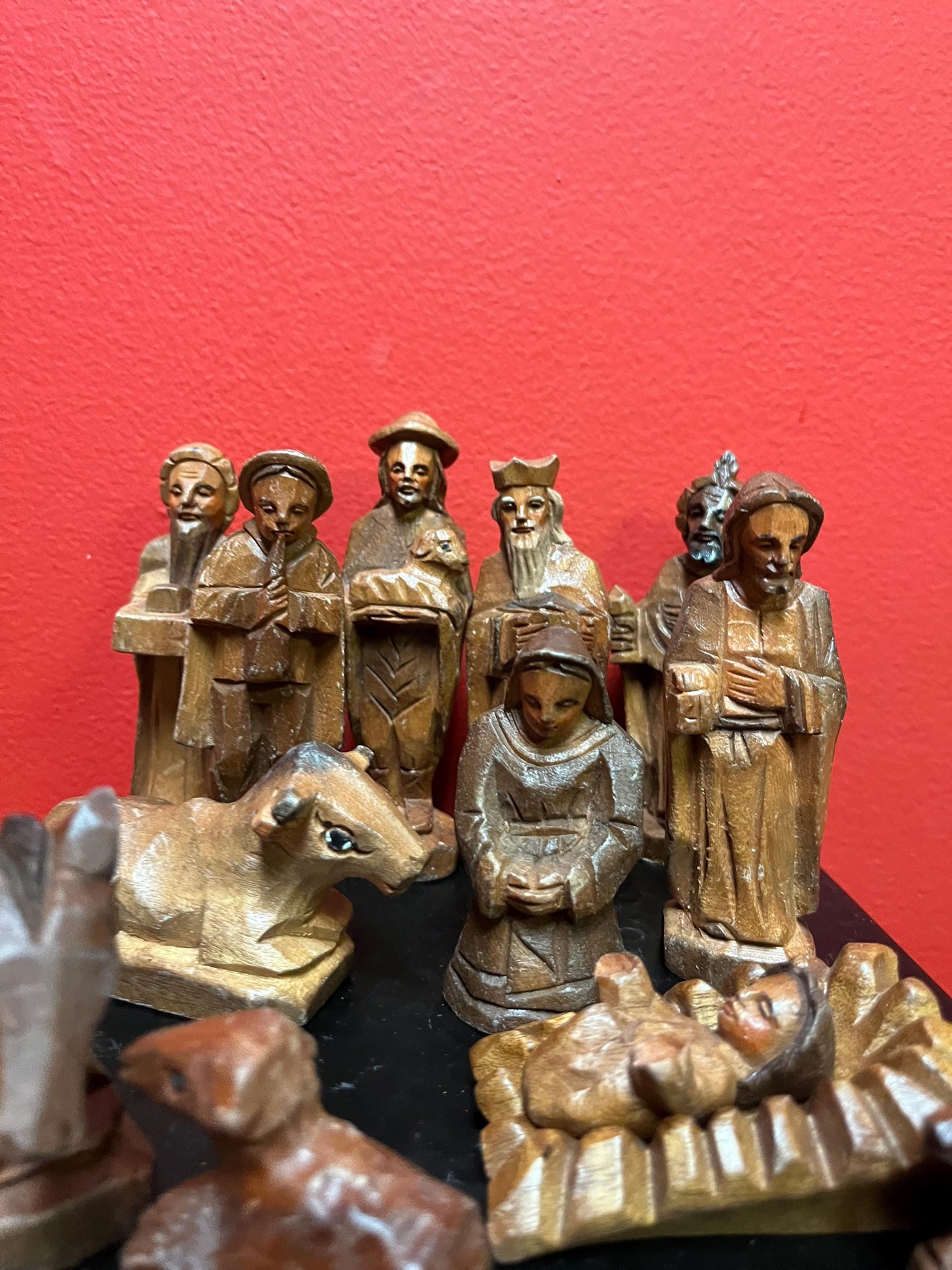 Cool old wooden European nativity set  12 pieces  great value