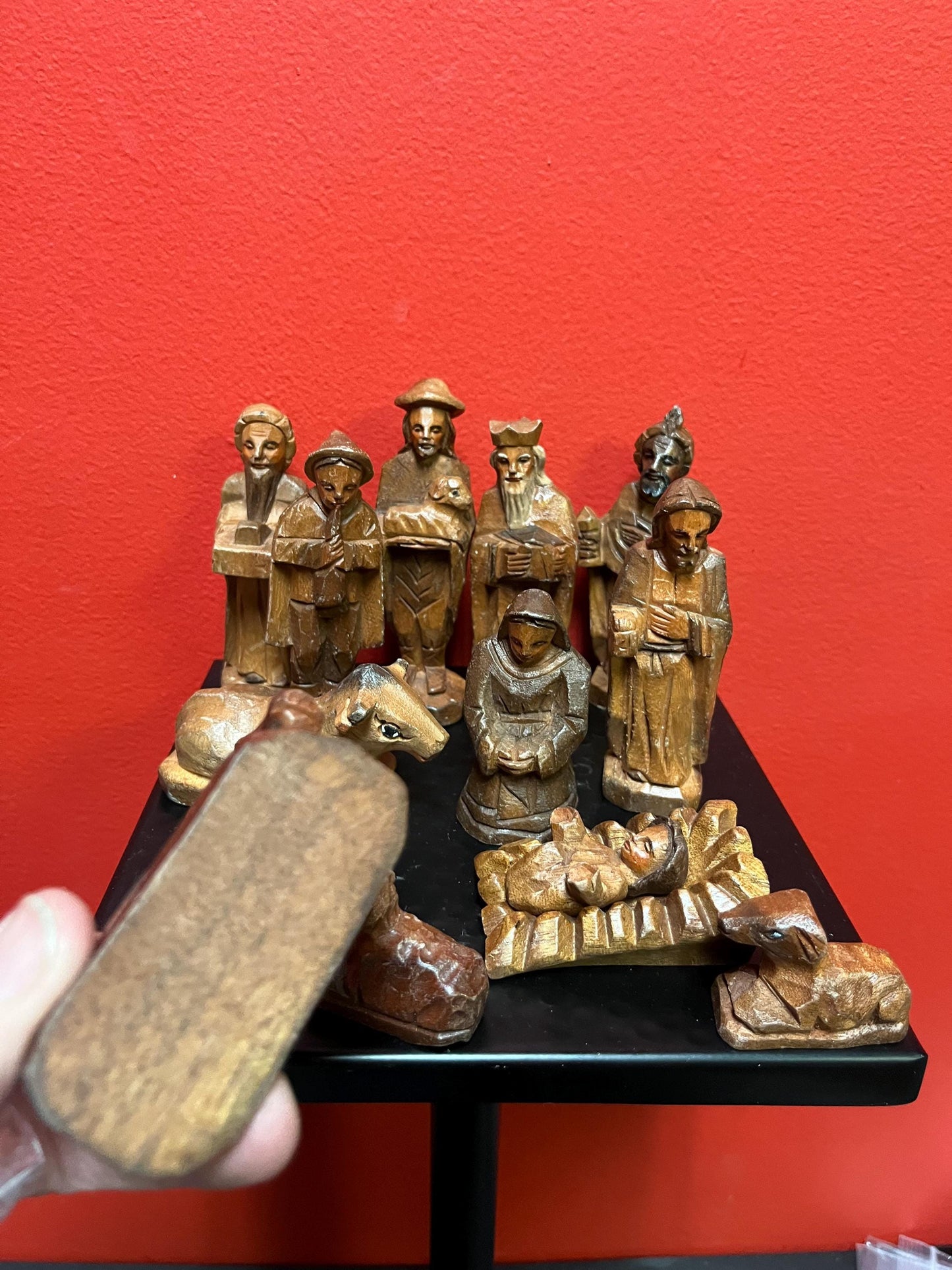 Cool old wooden European nativity set  12 pieces  great value