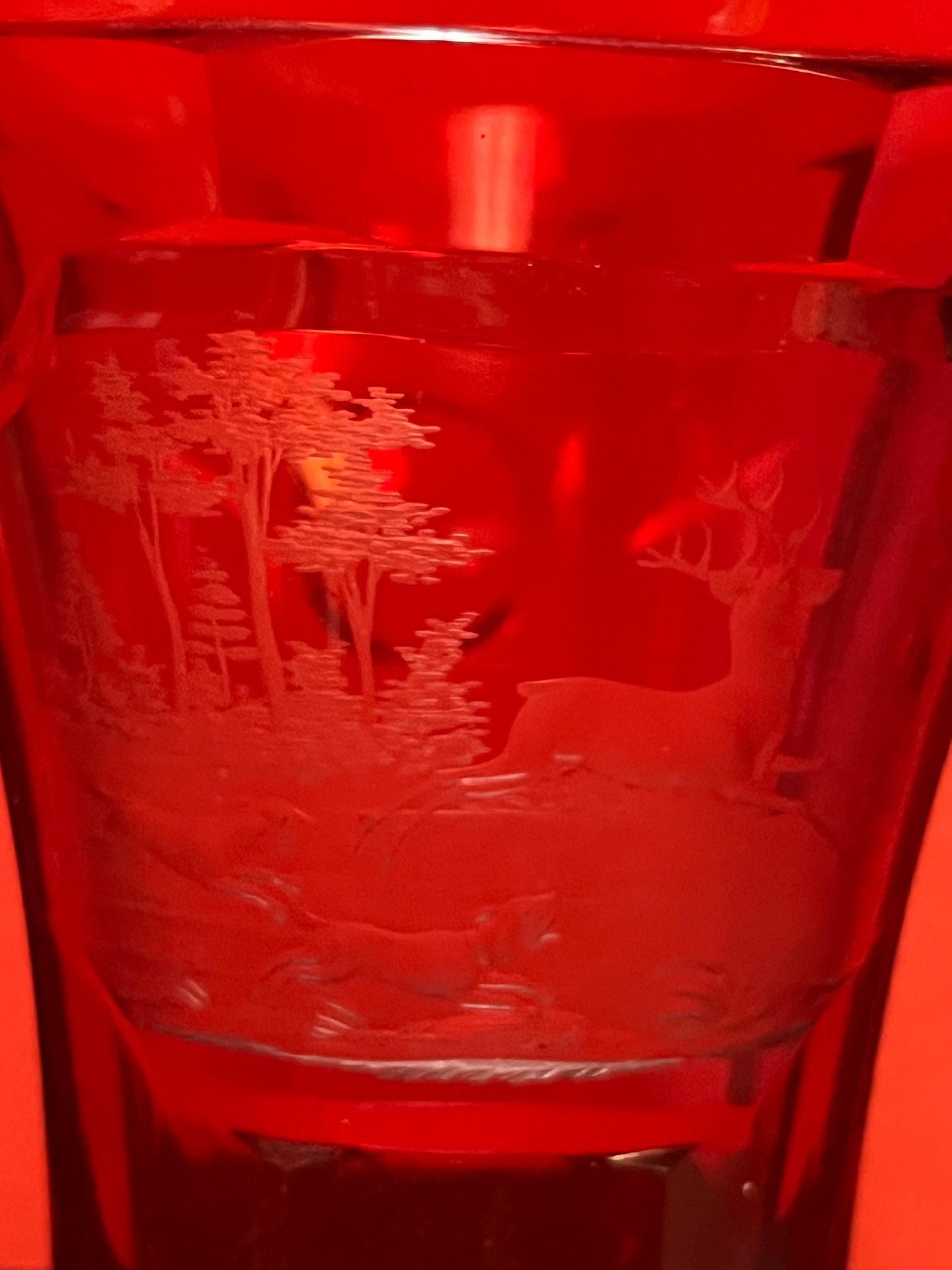 Early 19th century Ruby etched glass spa glass  5.5 inch  European beauty  perfect condition