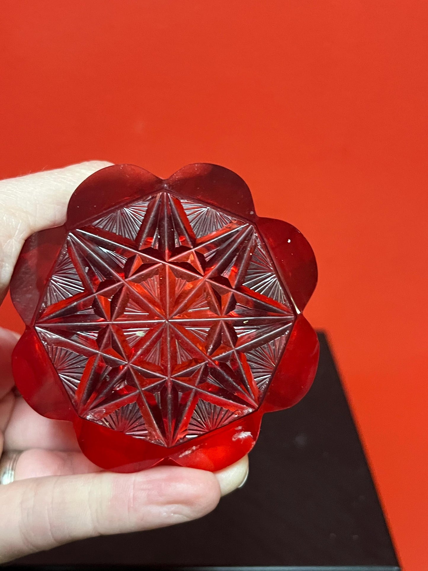 Early 19th century Ruby etched glass spa glass  5.5 inch  European beauty  perfect condition