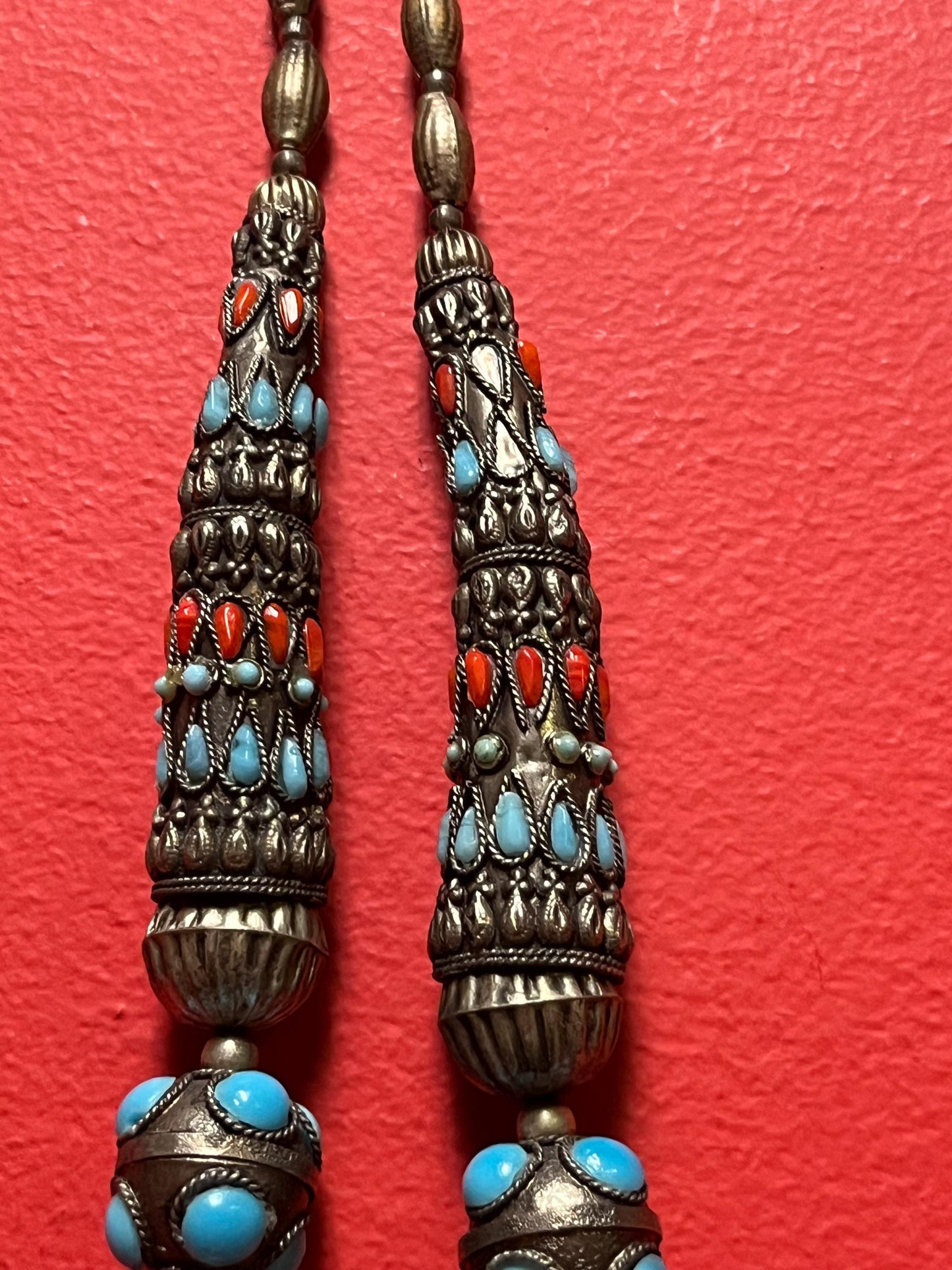 Stunning Persian untested silver turquoise, and coral necklace - 20 inch necklace and 5 inch pendant  beautiful look  great value