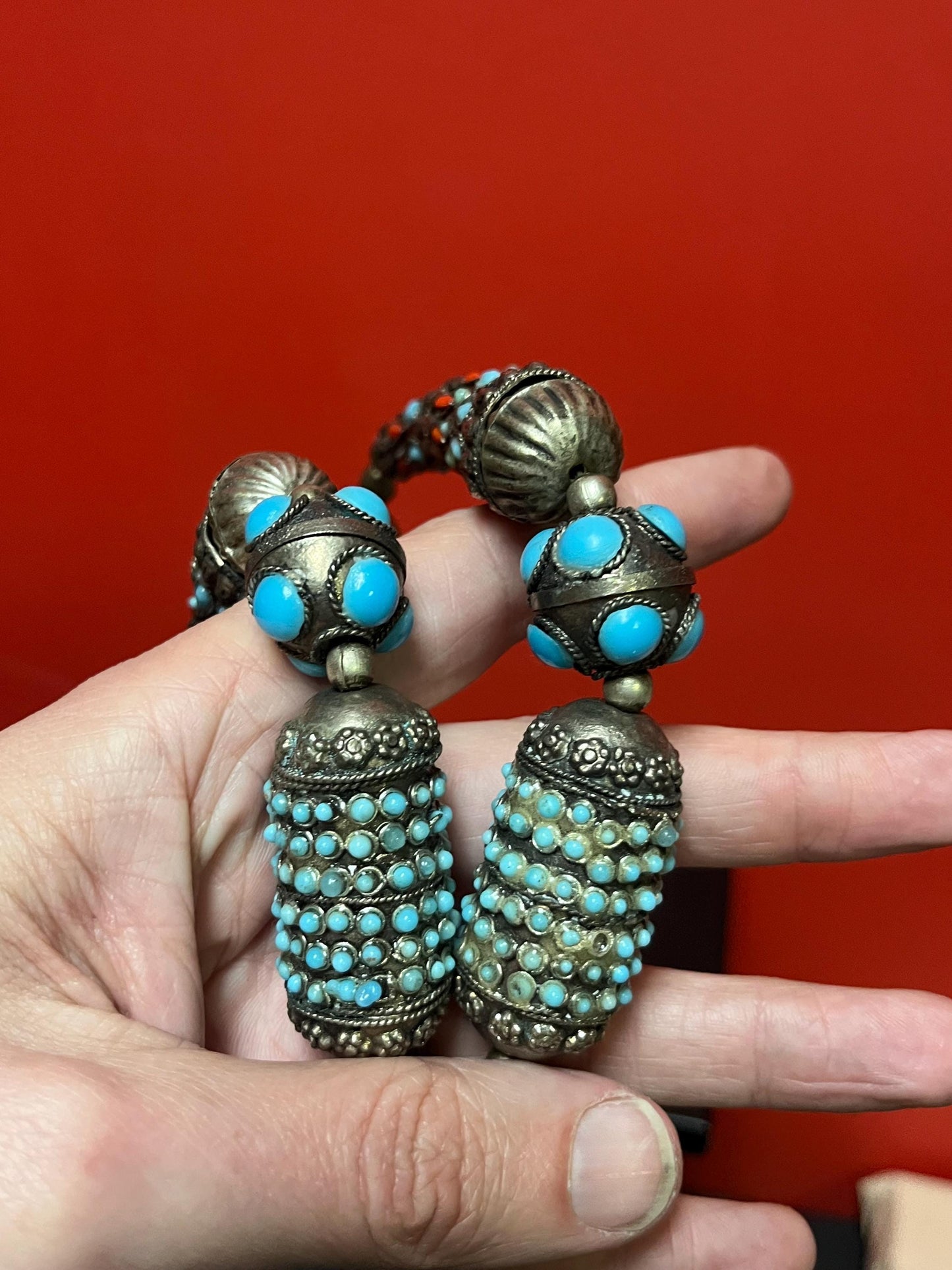 Stunning Persian untested silver turquoise, and coral necklace - 20 inch necklace and 5 inch pendant  beautiful look  great value