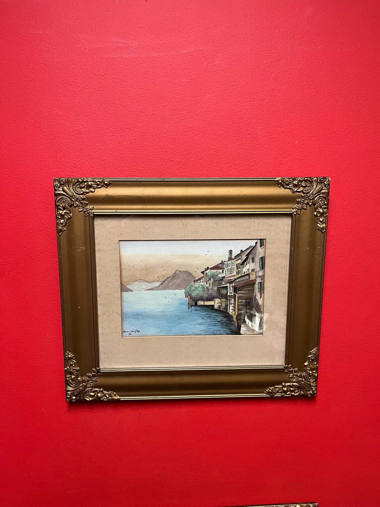 Stunning signed 1920s world tour style watercolour in beautiful gilt frame  fabulous detail and quality