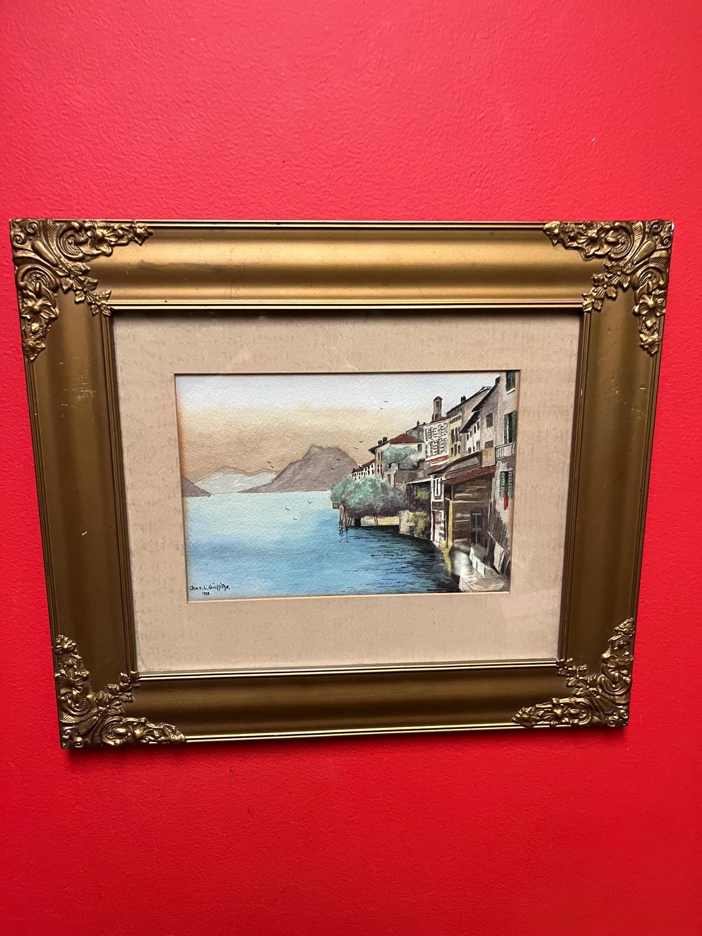 Stunning signed 1920s world tour style watercolour in beautiful gilt frame  fabulous detail and quality